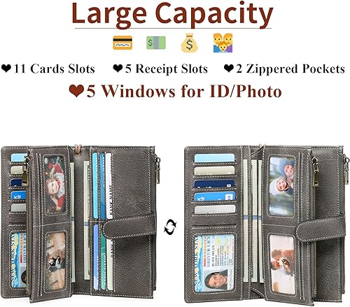 Miniatura 2 de GOIACII Carteras para Mujer de Gran Capacidad Portador de Tarjetas de Crédito Cartera Rfid Mujer Doble Cremallera Bolsillo Cuero Bifold Damas