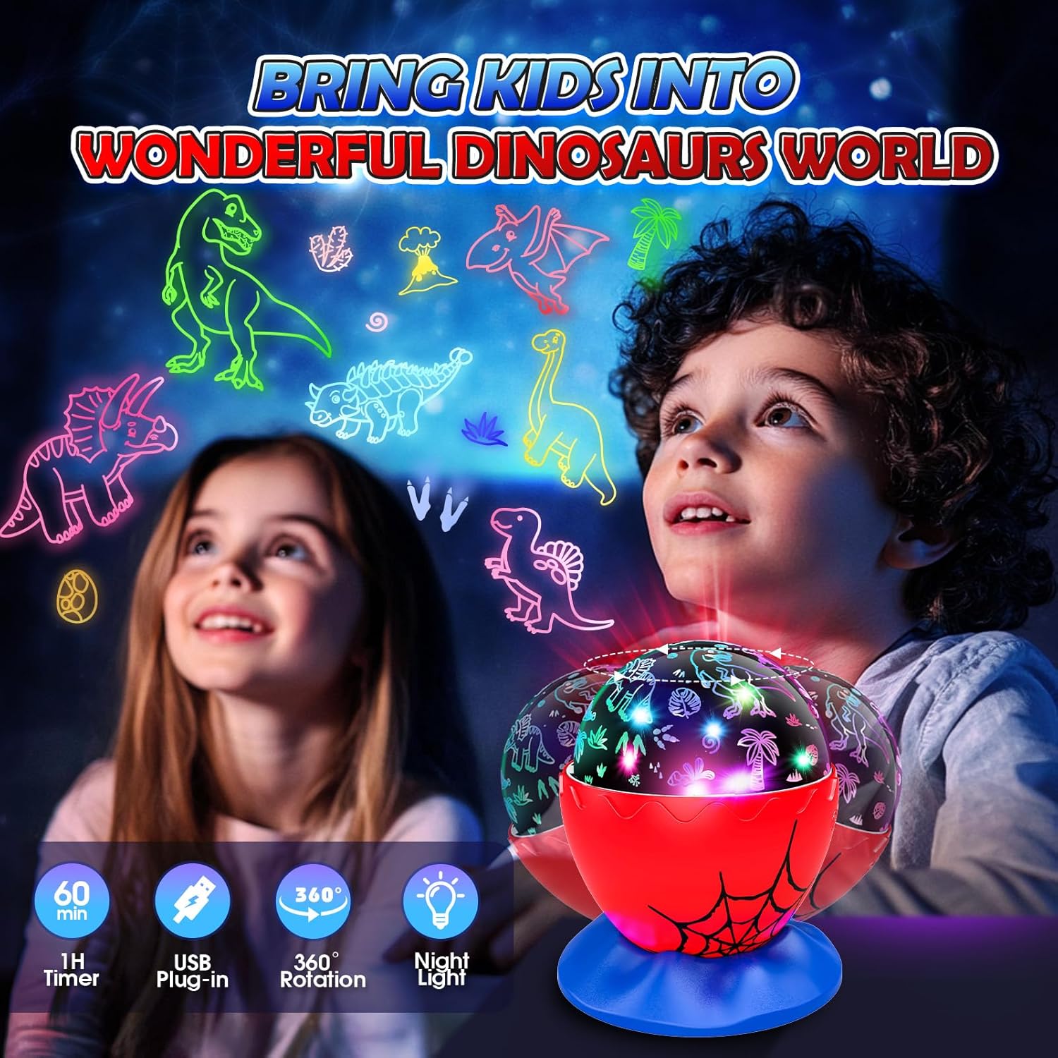 Night Light Projector for Kids: Night Lights Toys for 3-5 6 7 8 9 10 11 Year Old Boys, 2-in-1 Dinosaur & Star Projector for Kid 3-12, Night Lamp Christmas Birthday Gifts for Toddler - Image 2