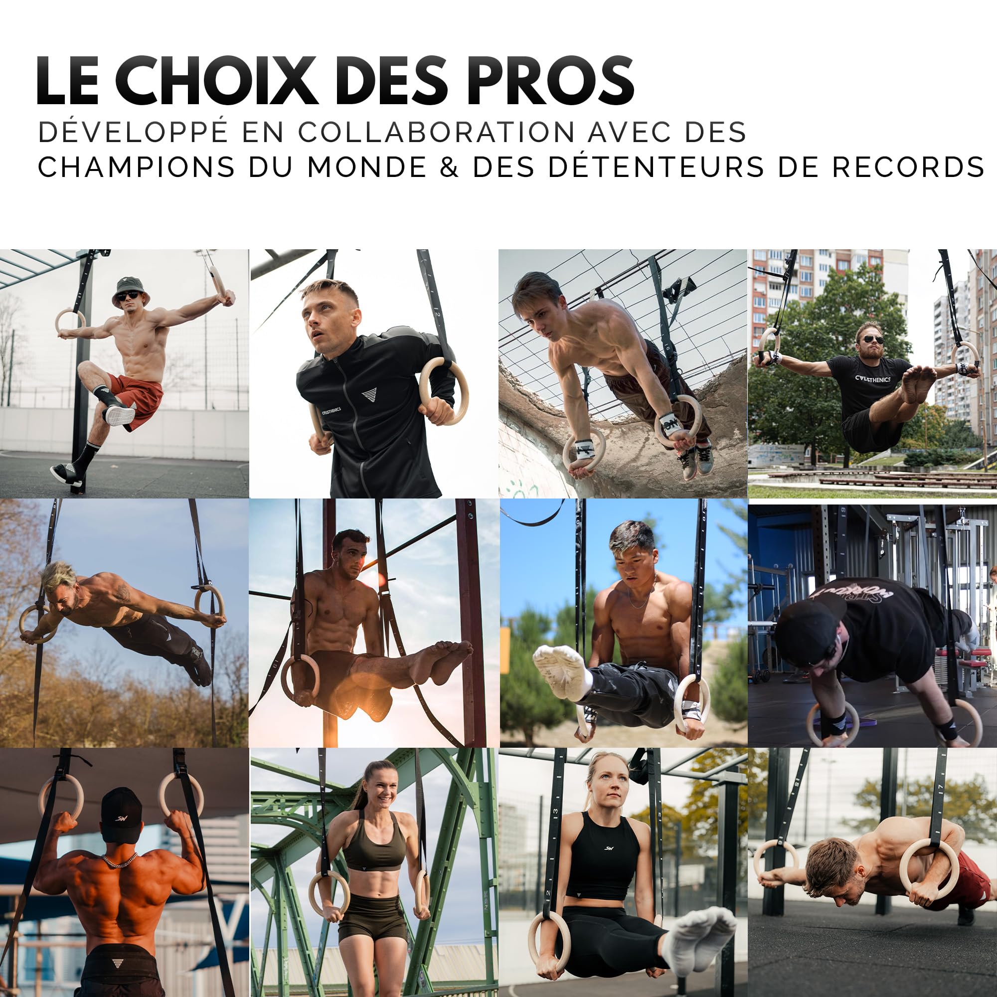 GORNATION Anneaux de Gymnastique en Bois, Anneaux Olympique pour Fitness, Sport, Street Workout, Gym, Musculation, Crossfitness, Anneau Gymnastique + Sangles et Sac pour Séances en Intérieur/Extérieur