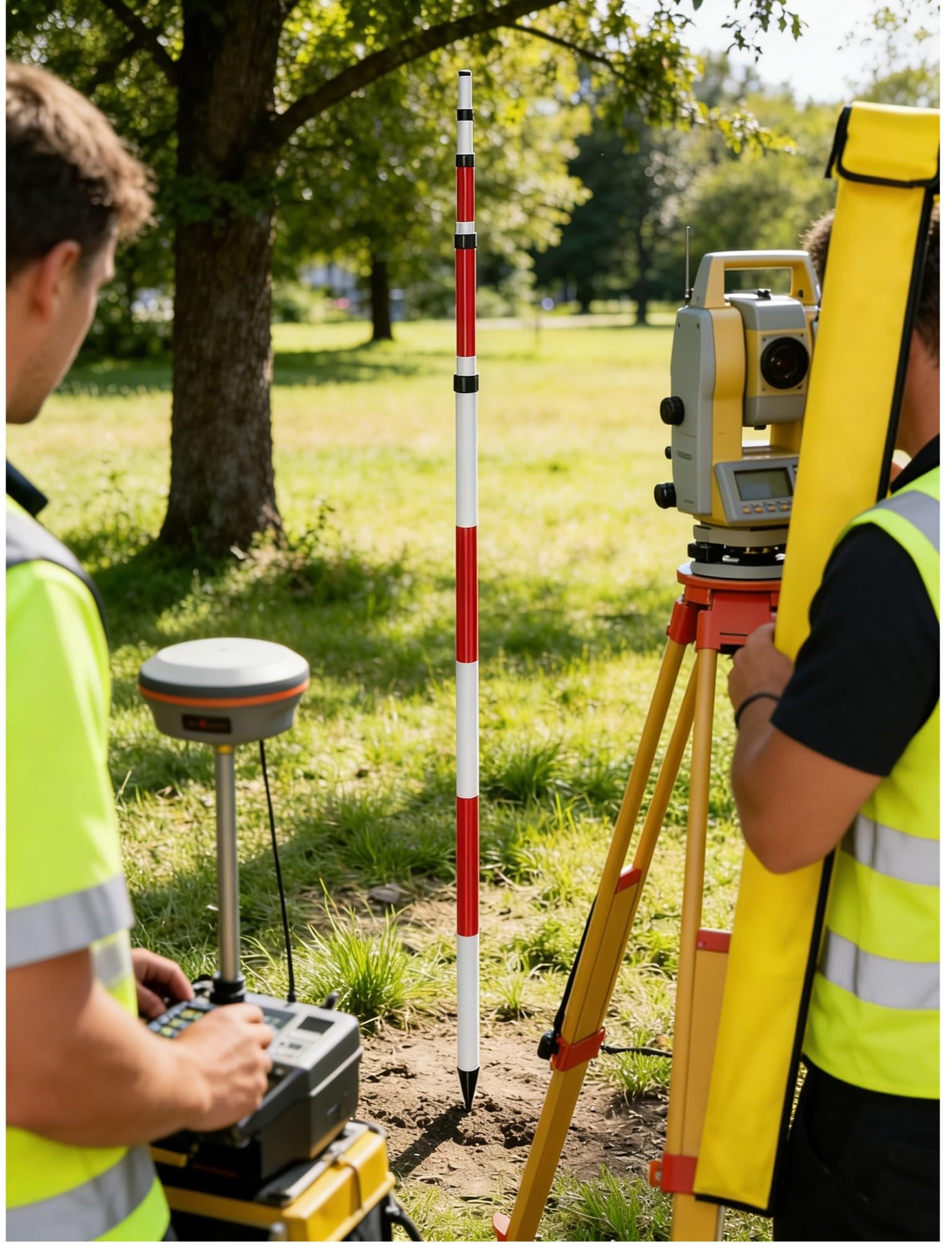 Pértiga de topografía, pértiga telescópica de Aluminio con Prisma y Bolsa de Almacenamiento - Varilla de topografía Ajustable de 5 Metros para estación Total, Ideal para Profesionales de la