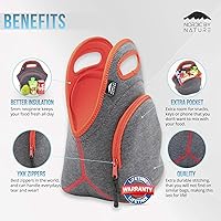 Vista 4 de Nordic By Nature Lonchera de neopreno aislada, suave y plegable, lavable y reutilizable, bolsillo extra (M) gris oscuro/rojo