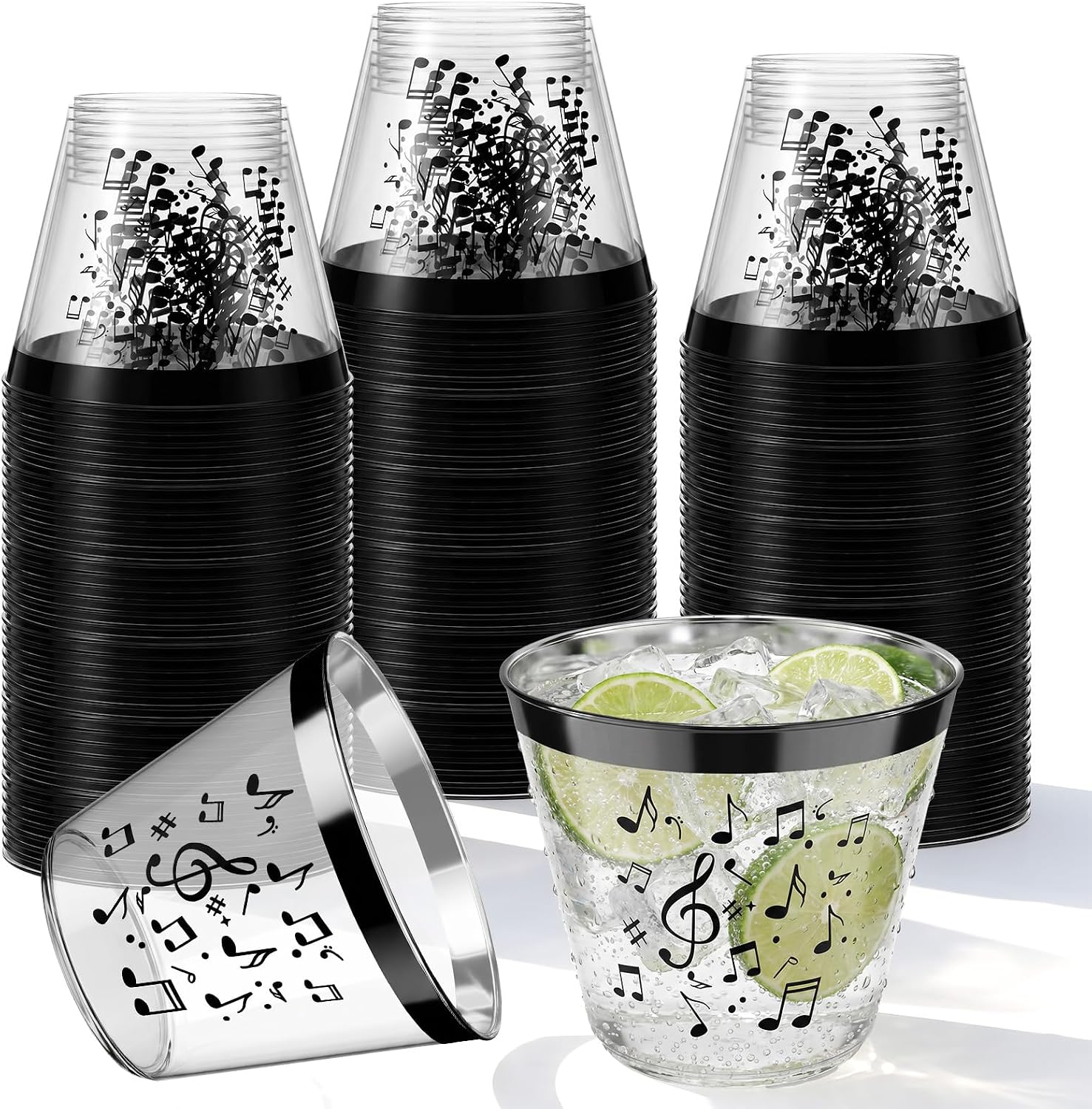 100 Pcs Music Themed Cups, Music Themed Party Cups 9 oz Clear Plastic Cups with Notes for, Birthday, Wedding, Baby Shower, Bridal Shower Party Supplies
