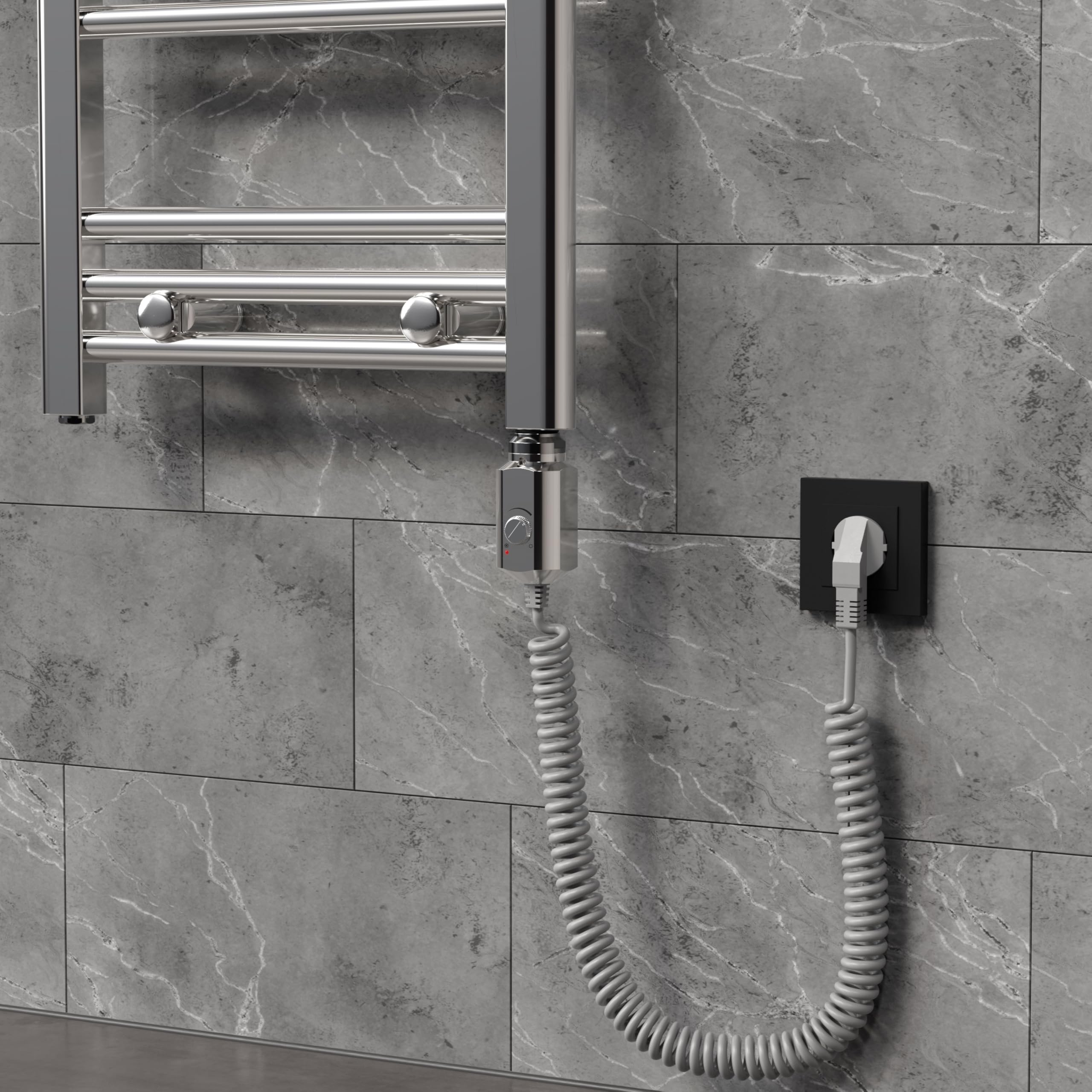 ECD Germany Termostato Regulador de Temperatura para Radiadores de Baño 300 W Barra Calefactora Eléctrico 1/2" Cromado Acero Inoxidable Elemento Calefacción Varilla para Calefactores