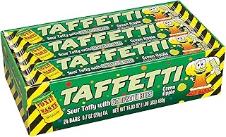 TOXIC WASTE - TAFFETTI - Green Apple Sour Taffy with Crunchy Confetti Bits – Extreme Sour Chewy Candy – Novelty Fun Snack for Kids & Adults – 2.5 oz - 24 Pack