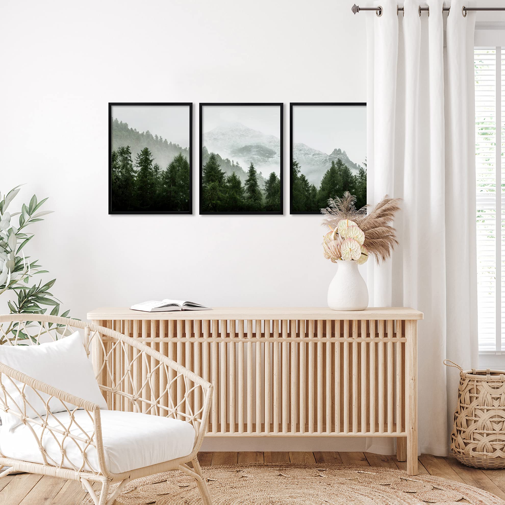 Americanflat 3 Piece Framed Triptych Green Mountain Mural by Tanya Shumkina TRI-SET-23-F1824並行輸入 - Americanflat 20x30 Poster Frame with Polished Front
