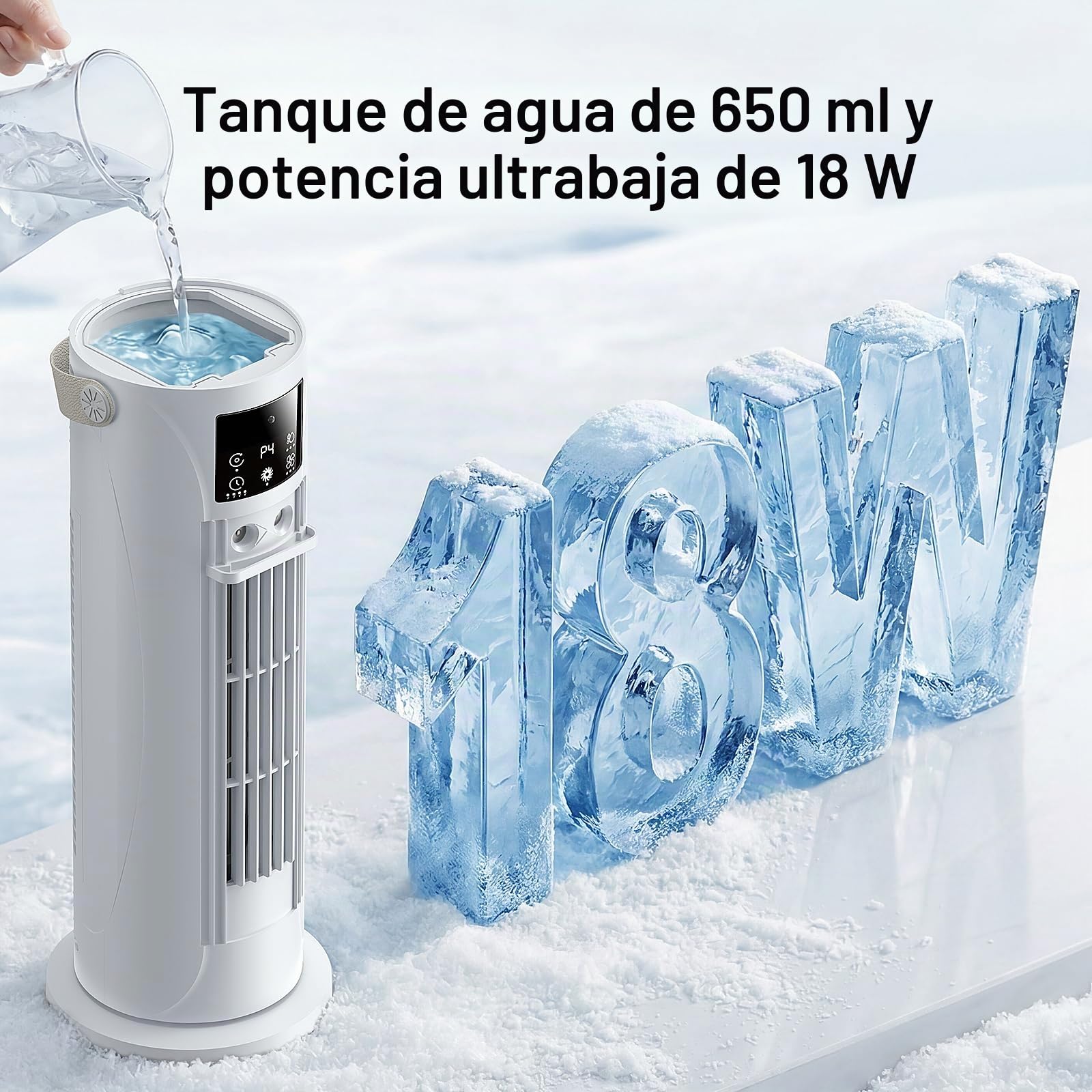 Aire Acondicionado Portátil – Mini Aire Acondicionado con Función de Refrigeración y Humidificación, 4 Niveles de Temporizador, Salida de Aire Oscilante de 120°, Oficina, Dormitorio（Blanco perla）