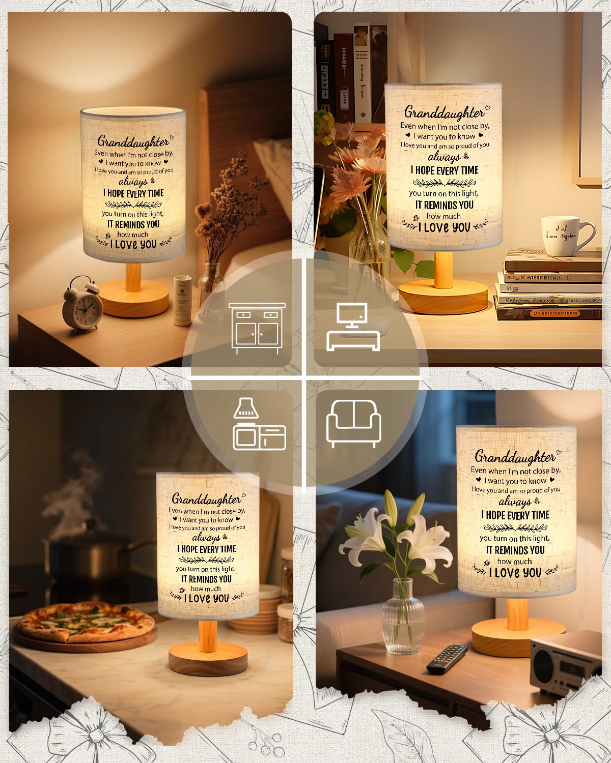 SOUHONEY Granddaughter Gifts from Grandma, Best Birthday Gifts for Granddaughter Bedside Table Lamp Light - Christmas Gifts for Bedroom Living Room Graduation Gifts for Granddaughter