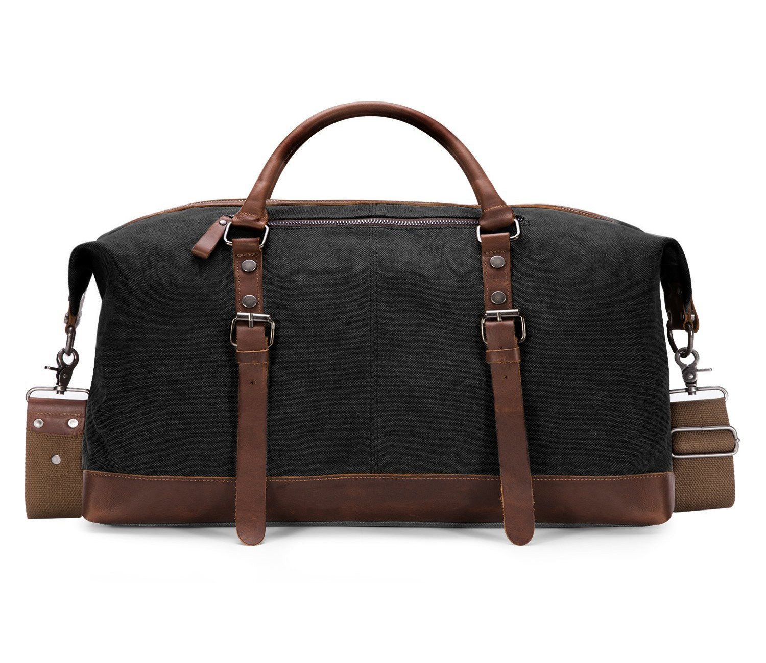 BAOSHA HB-14 Vintage Segeltuch Canvas PU Leder Unisex Handgepäck Reisetasche Sporttasche Weekender Tasche für Kurze Reise am Wochenend Urlaub Arbeitstasche 40 Liter Aktualisiert (Schwarz)