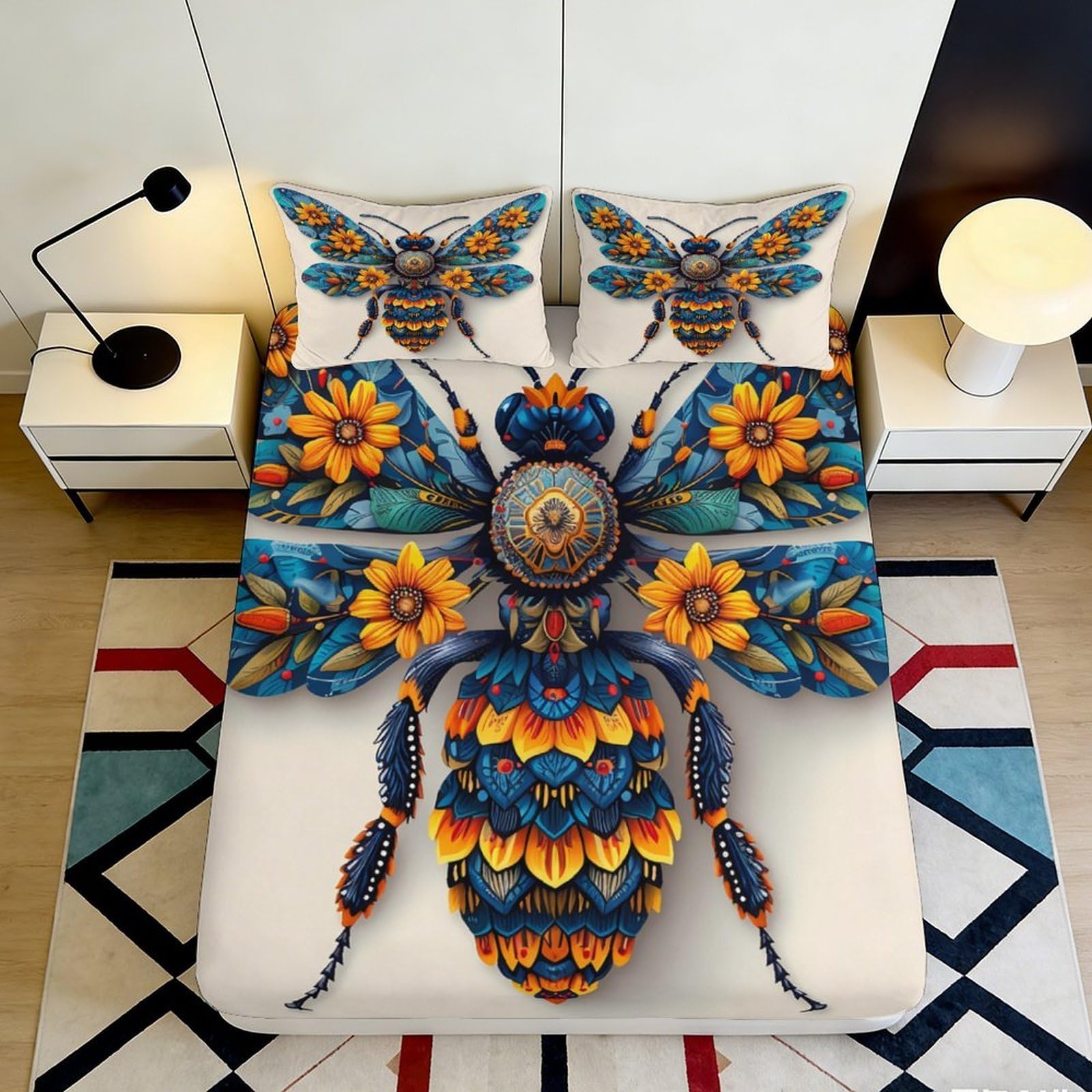 3D Printed Mandala Butterfly Fitted Sheet Microfiber Non-Slip Sunflower Bed Cover for Bedroom Guest Room Decor 90x200x25cm