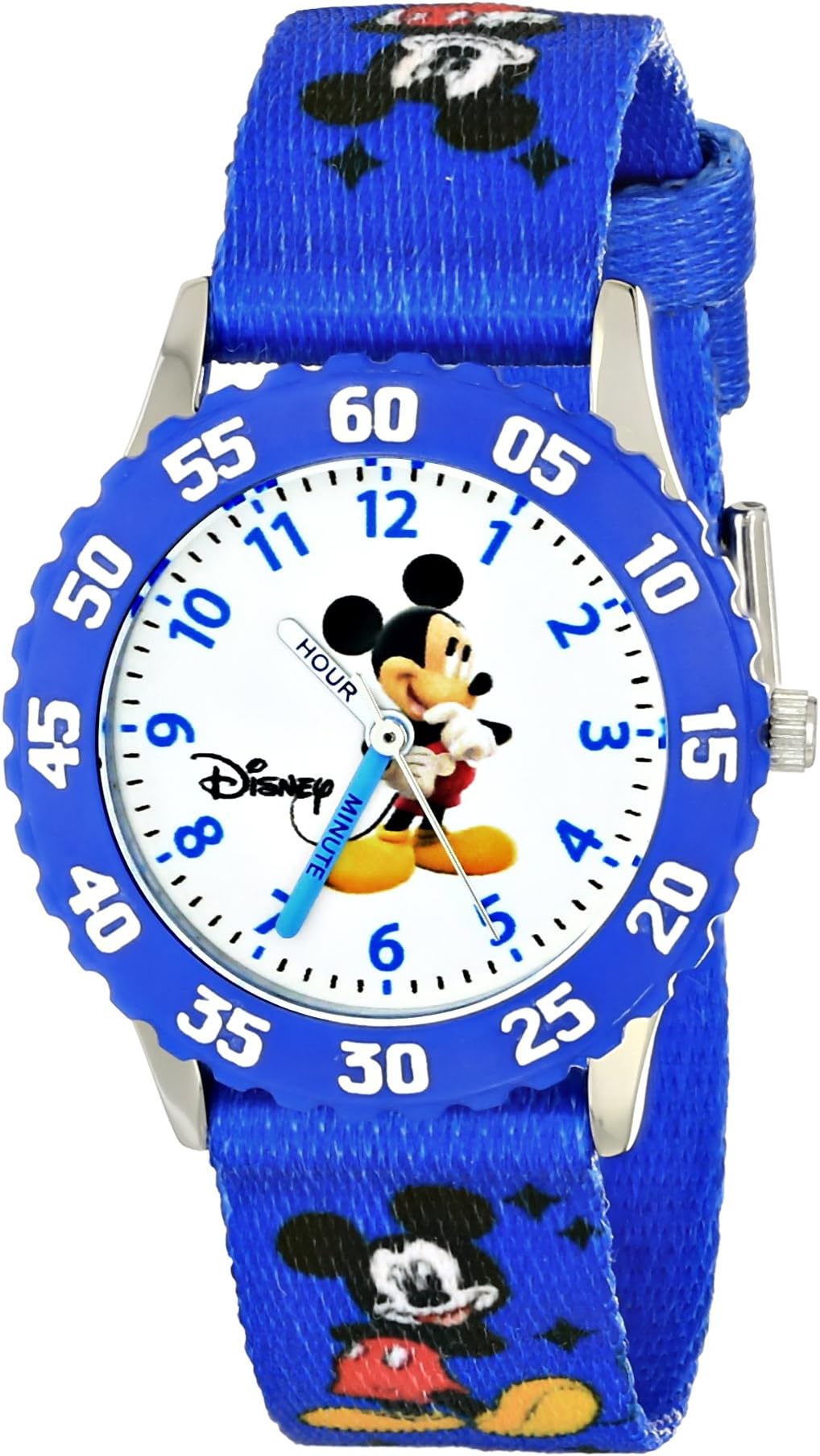 Mickey Mouse Kids' Bezel Stainless Steel Time Teacher Analog Nylon Strap Watch