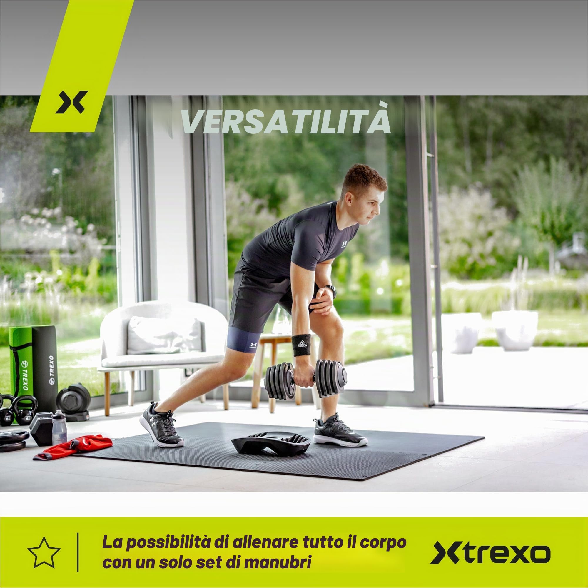 TREXO Manubrio 18|24|32|40 kg con Regolazione del Peso Tramite Rotella Manubrio Palestra Regolabile in Ferro per Esercizi Fitness con Impugnatura Ergonomica Antiscivolo