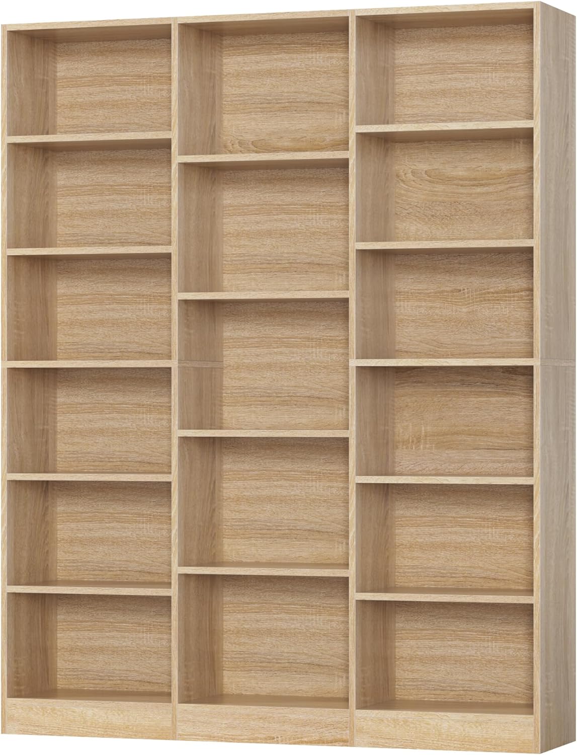 FACBOTALL Triple Wide Bookshelf, 6 Tier Large Bookshelf, Bookcase with 17 Open Display Shelves, 74'' Tall Bookcases and Bookshelves for Living Room, Home Office, Library, Light Oak