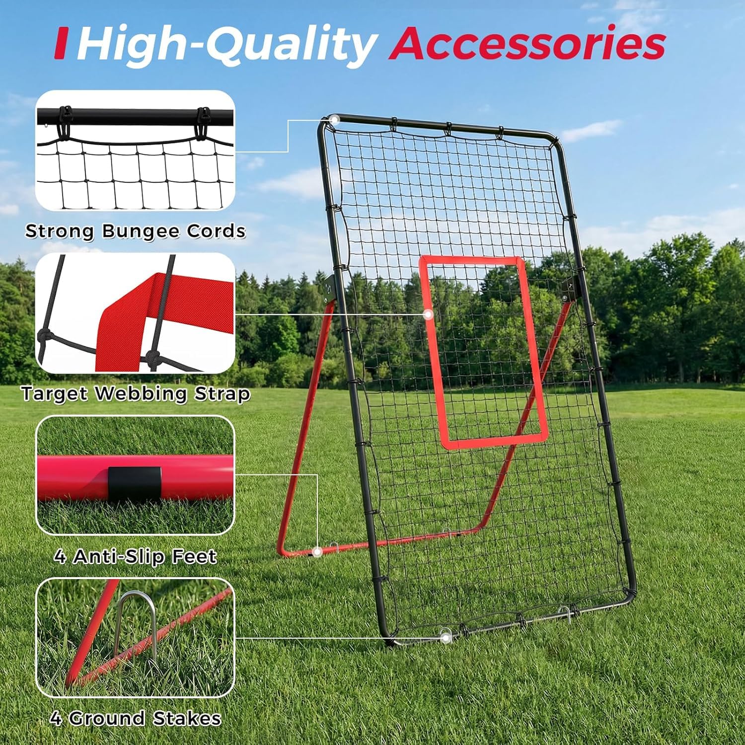 Filet De Rebond Volleyball 122x121x213 cm Cadre en Fer Multisports Portable Noir Rouge Jaune Vert Fluorescent