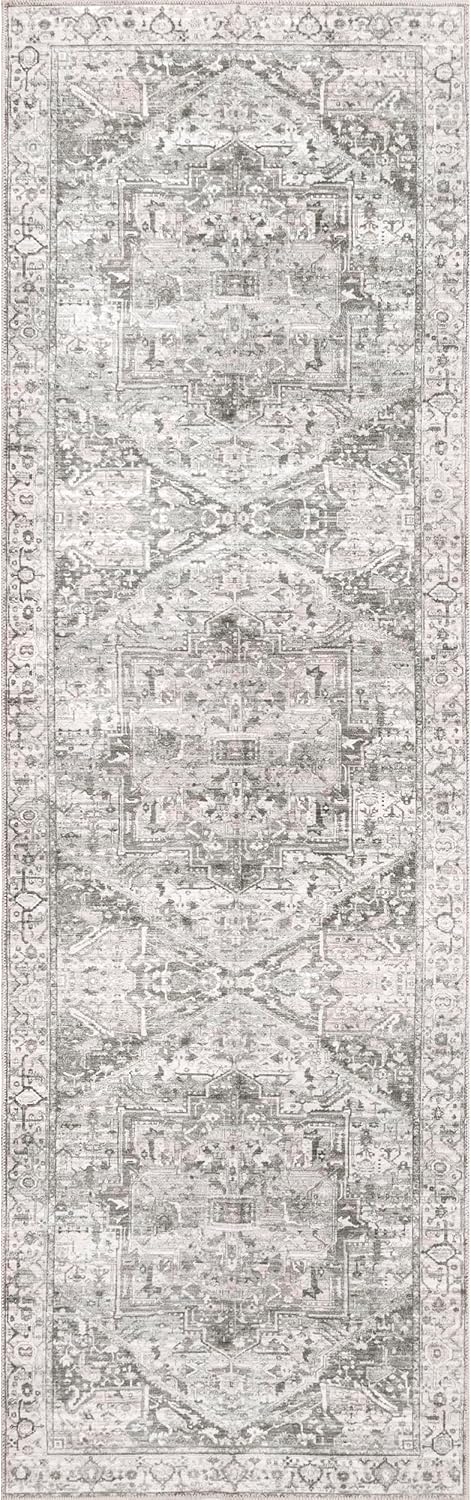 nuLOOM Brielle Machine Washable Vintage Medallion Runner Rug, 2' 6" x 10', Gray