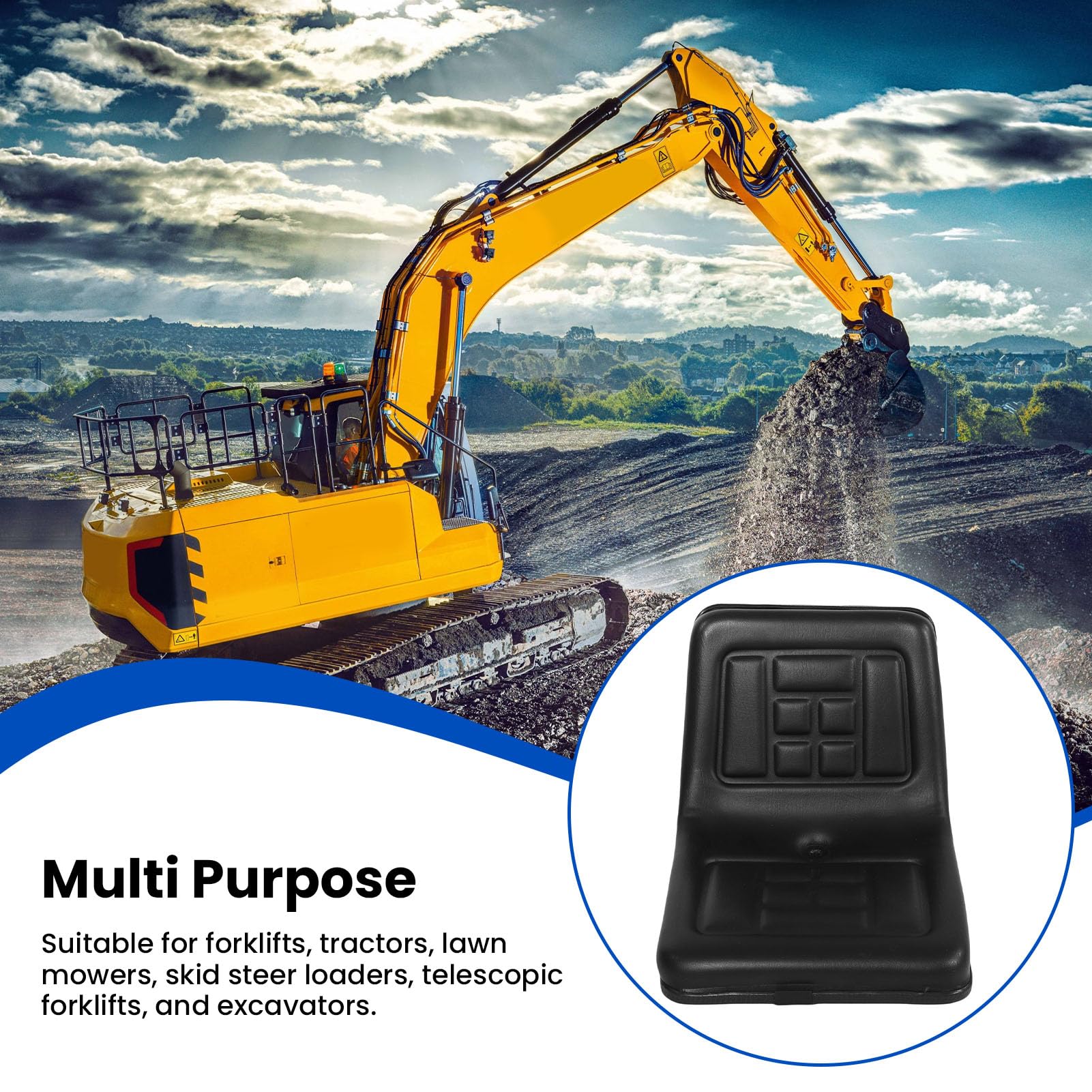 Siège D'excavatrice Siège de Pelle Rétrocaveuse Siège de Dozer Conception Ergonomique Universelle avec la Glissière de la Piste pour Chariot élévateur à Fourche Tracteur Skid