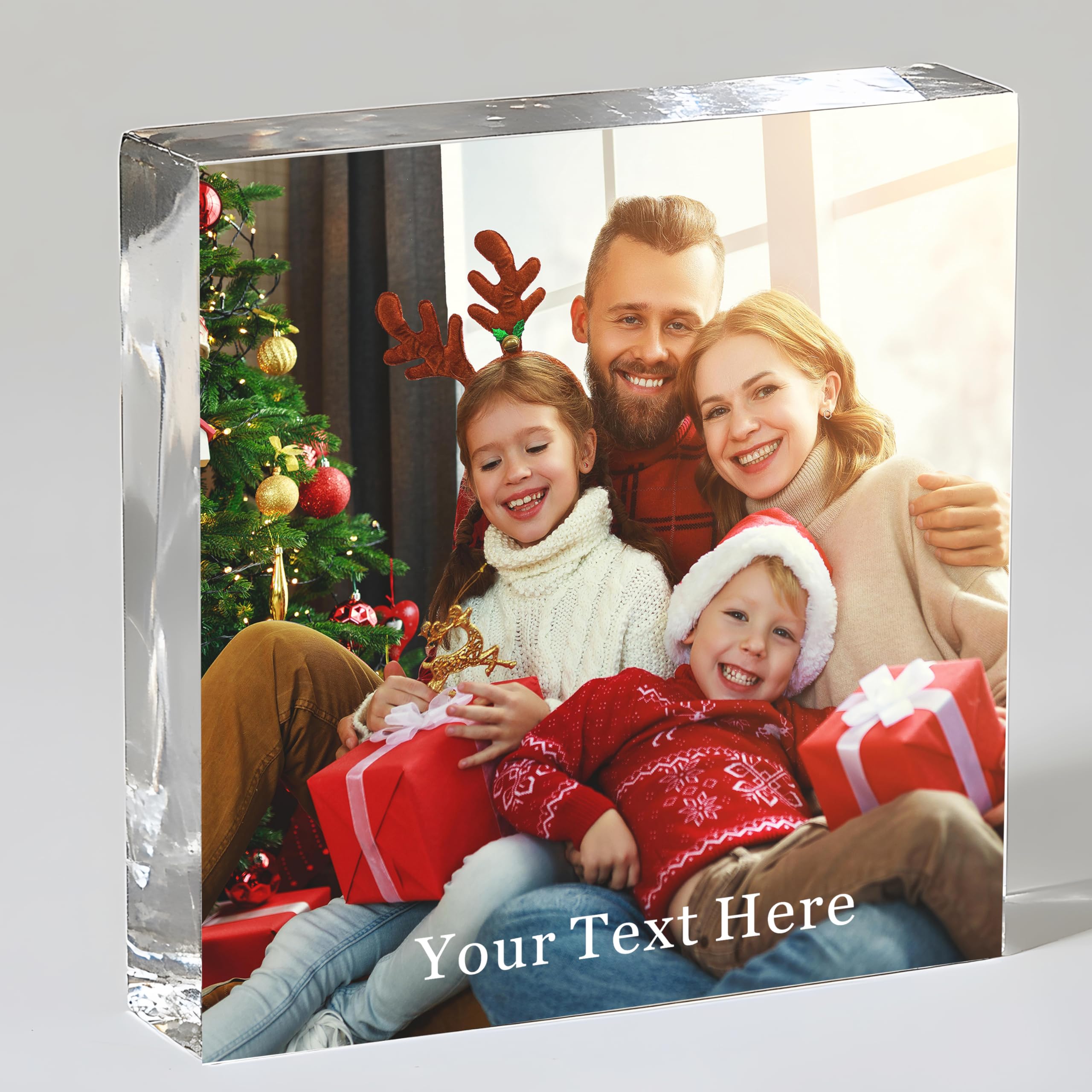 Personalised Photo Gifts Acrylic Block Plaque Personalised Picture Gift for Christmas Man Women Him Family Gifts Acrylic Photo Block Frame with Any Picture & Text (Square-1)