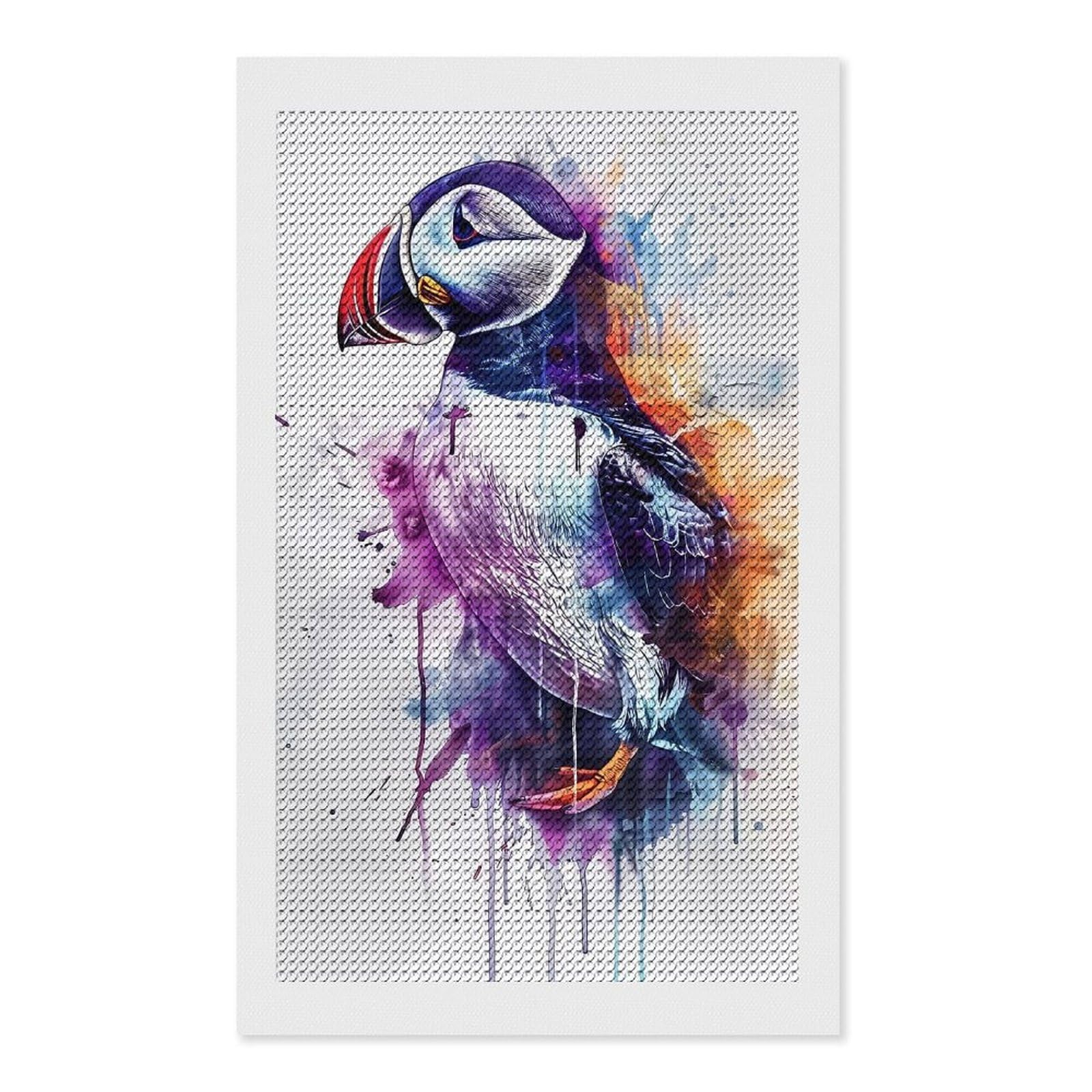 Junmoney Atlantic Puffin Watercolor Diamond Art Kit 12"x20", for Beginners, Vintage Style Decor, Good for Quiet Evenings, Festive Craft Gift