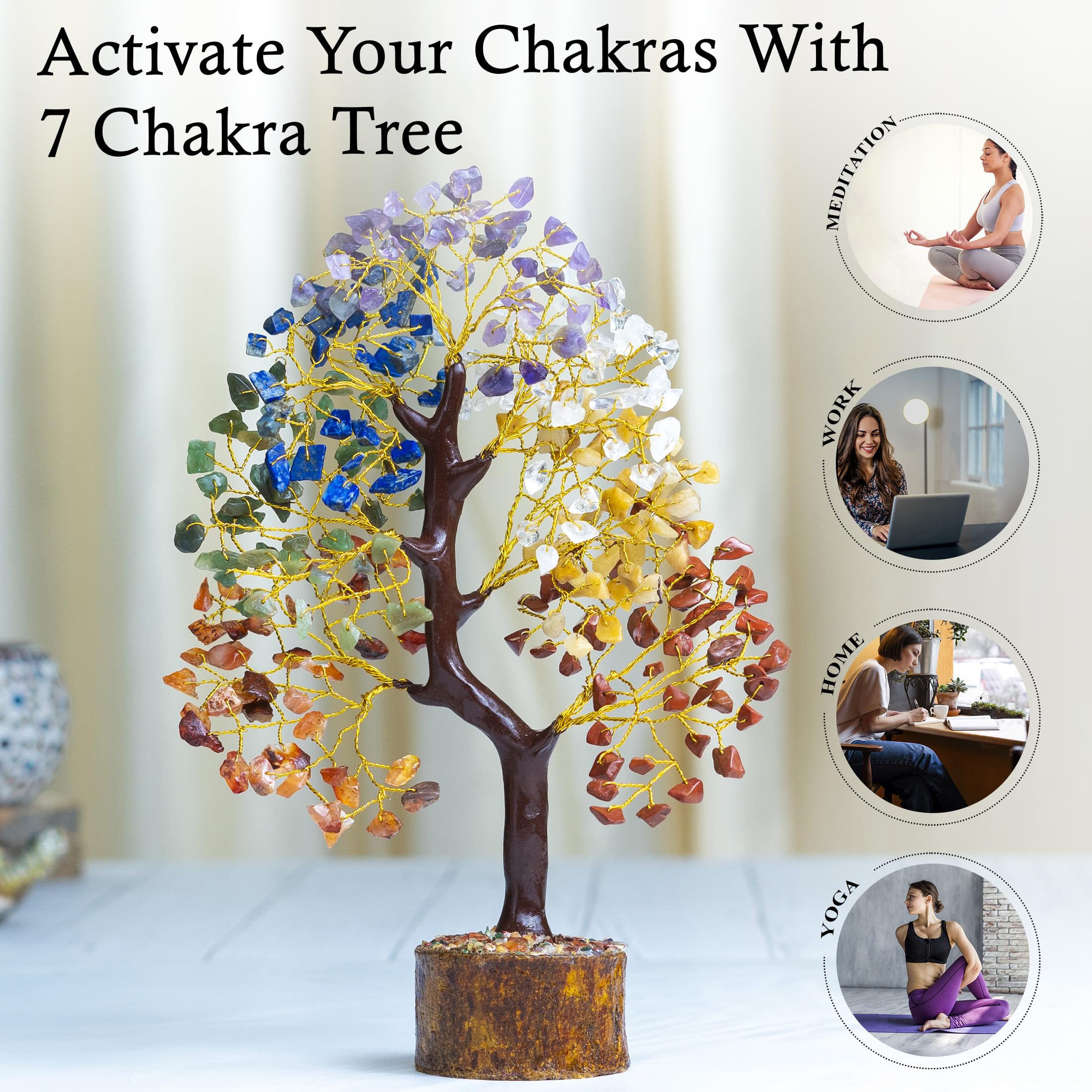 Seven Chakra Tree of Life Gemstone Crystal Tree Handmade Bonsai Money Tree for Home Office Room Decor Birthday Gifts for Women, Mom, Sister, House Warming Gifts New Home Spiritual Decor 10-12 Inch