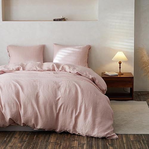 Miniatura 33 de Simple&Opulence Juego de funda de edredón 100% lino, 3 piezas de lino belga transpirable, 1 funda de edredón + 2 fundas de almohada con cierre