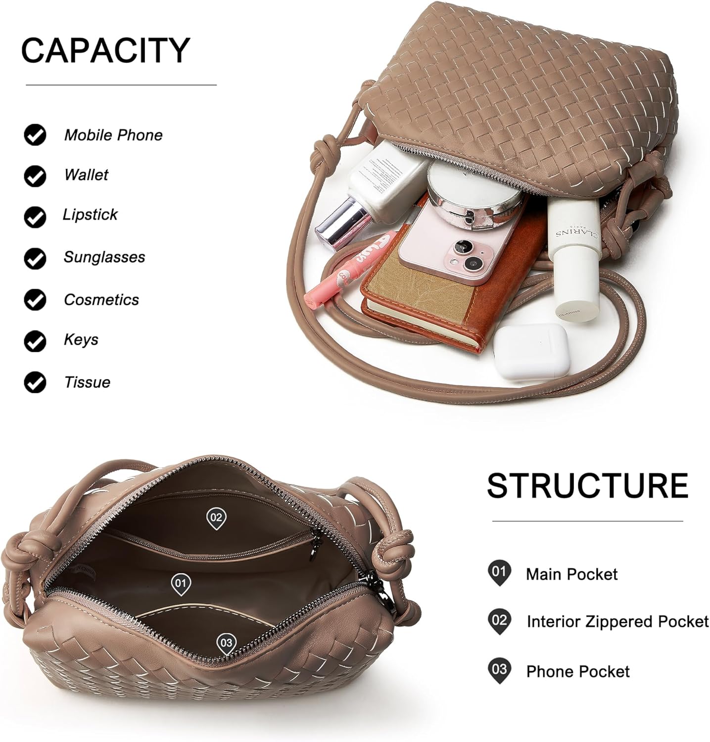 hedexe Woven Crossbody Bag for Women: Handmade Vegan Leather Purse - Quiet Luxury Minimalist for Casual Travel Daily