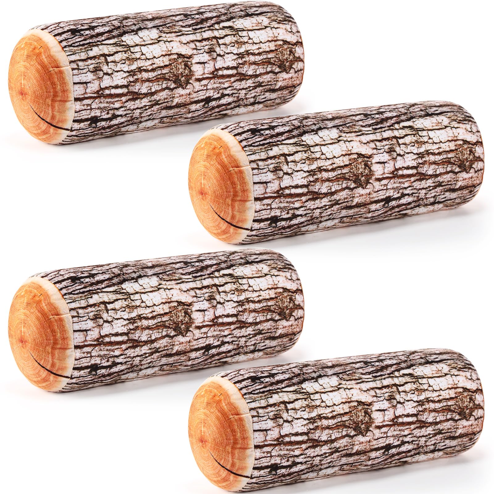 Huwena 4 Pcs Wood Pillows Tree Stump Decorative Round Throw Pillows 3D Digital Print Wood Trunk Stump Cylinder Cushion for Home Sofa Living Room Decor, 15.8 x 5.5 Inch