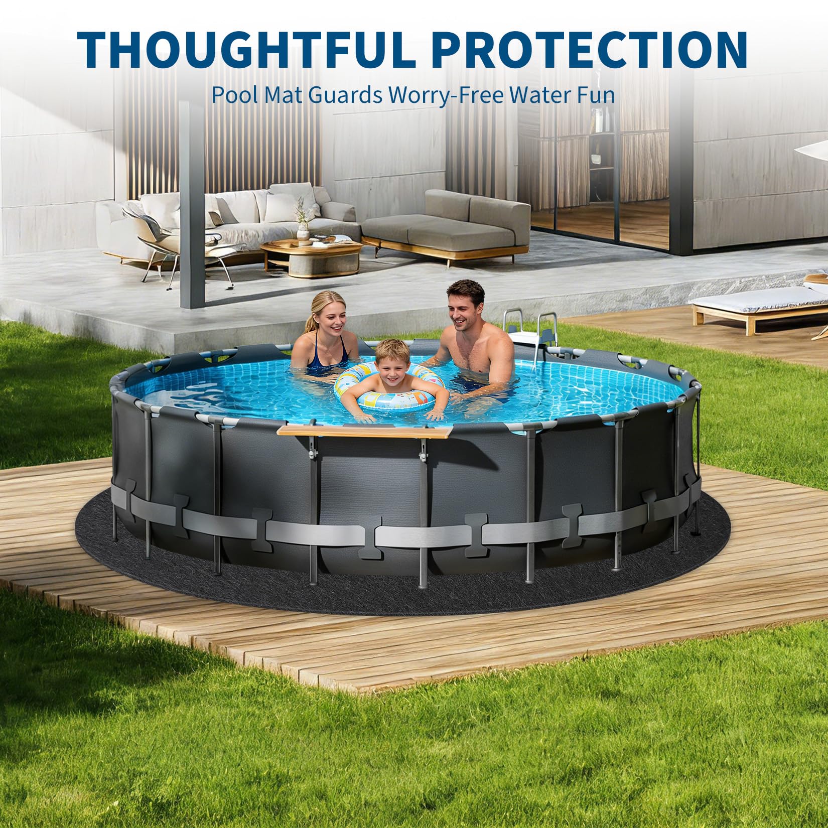 Base para Piscina Redonda en Geotextil, Alfombra para Piscinas Elevadas Antidesgaste, Barrera Antihierbas, Resistente Protector de Suelo Exterior, 7.32 m