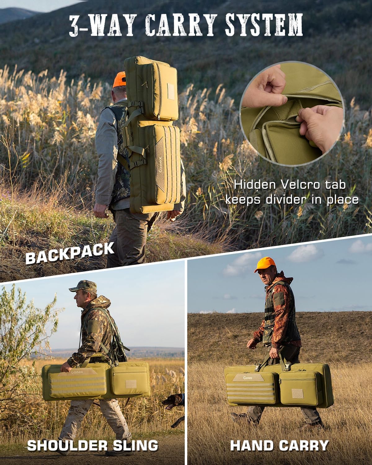 Gonex Double Rifle Case Soft Bag 36"/42'', Tactical Long Gun Backpack with Lockable YKK Zippers, Multi-Pocket Storage, 3-Way Carry, Durable Outdoor Gear Bag - Image 8