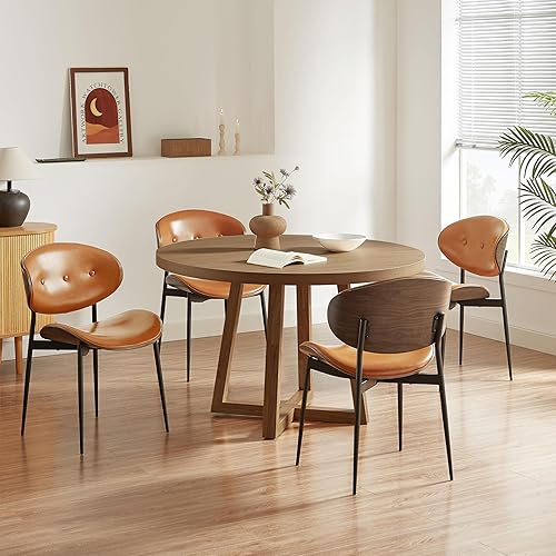 Miniatura 14 de Art Leon Sillas de comedor modernas de piel sintética, silla de escritorio de mediados de siglo sin ruedas, silla decorativa sin brazos con patas de