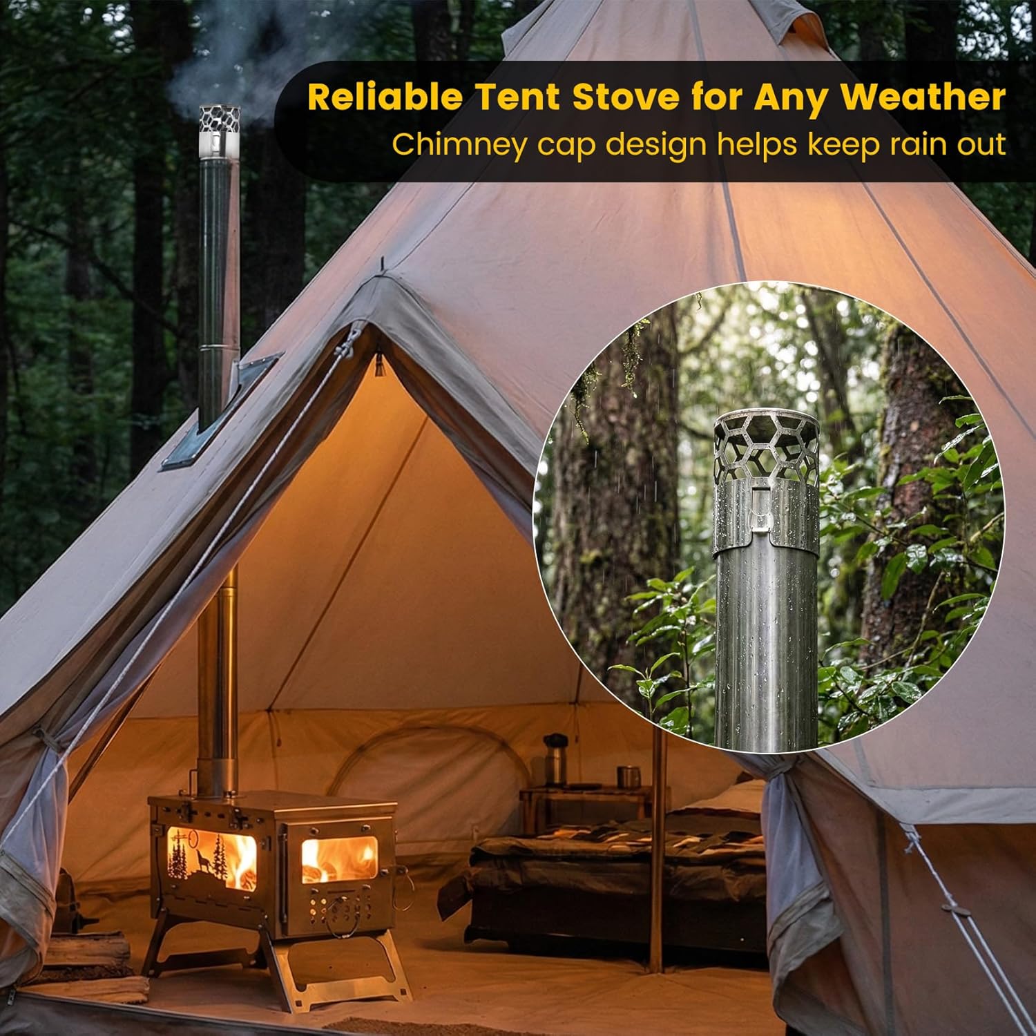 Ultralight Titanium Camping Wood Stove, 4.4lbs Folding Hot Tent Stove with 8.2ft Chimney Pipe & View Glass, Portable Stove for Backpacking, Winter Cooking, Heating, Ice Fishing