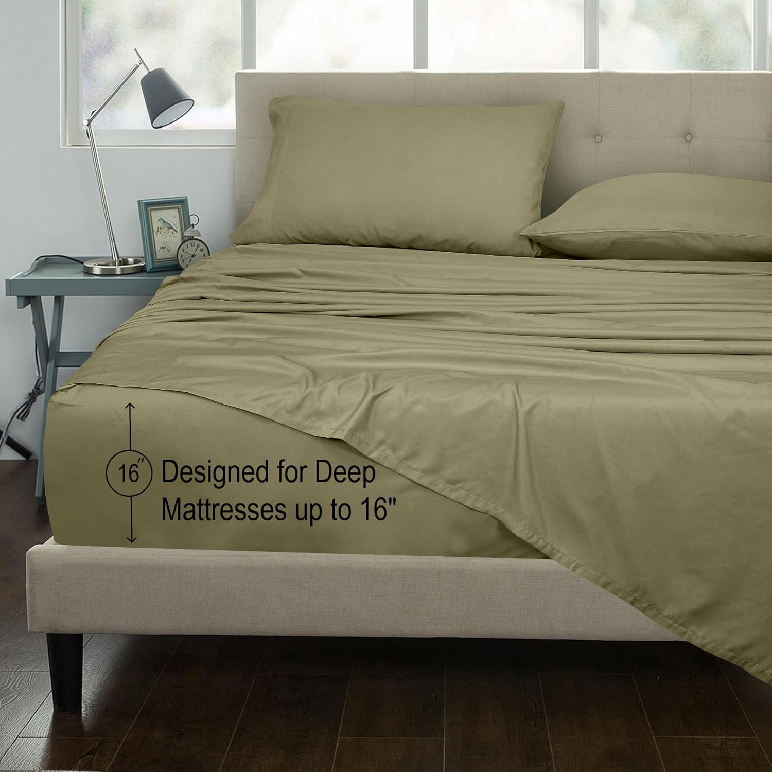 ROYALE LINENS 300 Thread Count 100% Long Staple Combed Cotton Sheet Set - 4 Piece Queen Bed Sheets - 1 Fitted, 1 Flat & 2 Pillow Cases - Soft Cool & Crisp Sheet Set (Queen, Sage Green) - Image 3