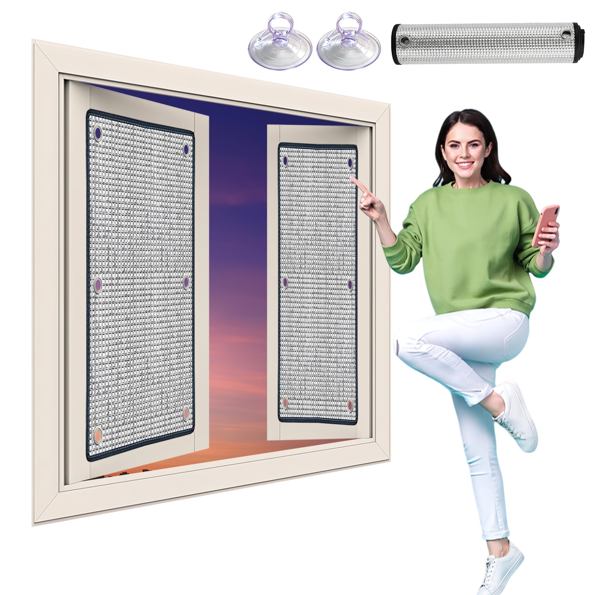 Pellicola Anti Calore Vetri Finestre 70 x 165 cm Anti UV e Freddo Pellicola Termoisolante per Finestre Caldo e Freddo Oscurante per Privacy Casa Camper Lucernari, Argento