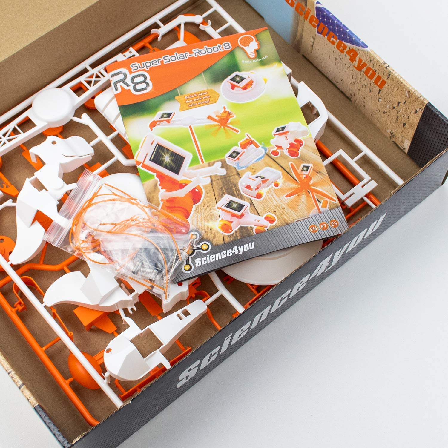 Science4you-R8 Jahre R8 Super Solar Robot-Robotica Wissenschaftliches Spielzeug, 8 Experimente und Lernbuch ES, EN und PT-Geschenk für Kinder, mehrfarbig (878098)