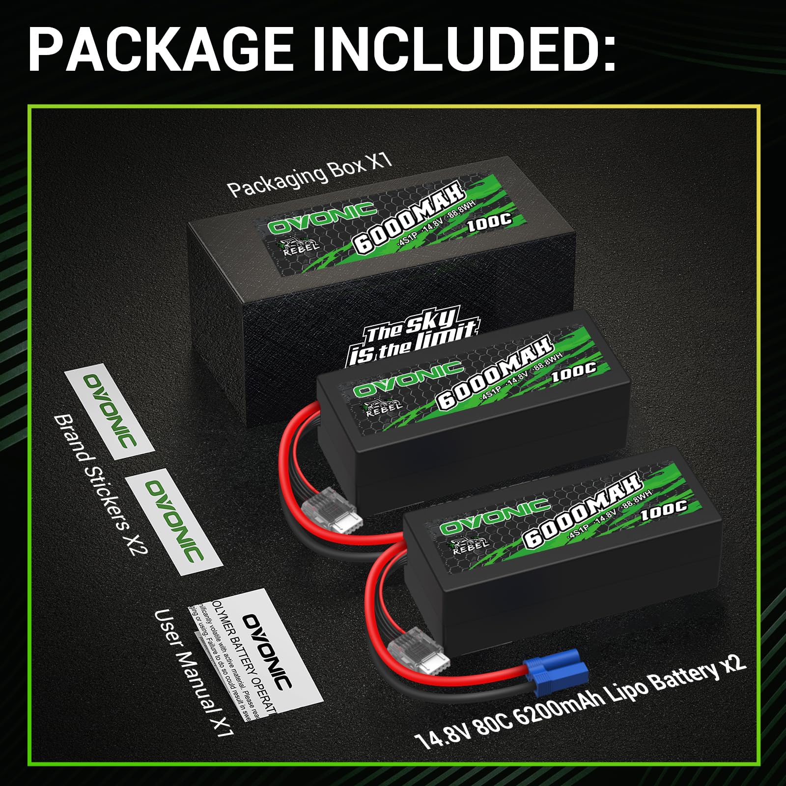 Batteria LiPo 4S 14.8V 6200mAh 120C Connettore EC5 per Auto RC Scala 1