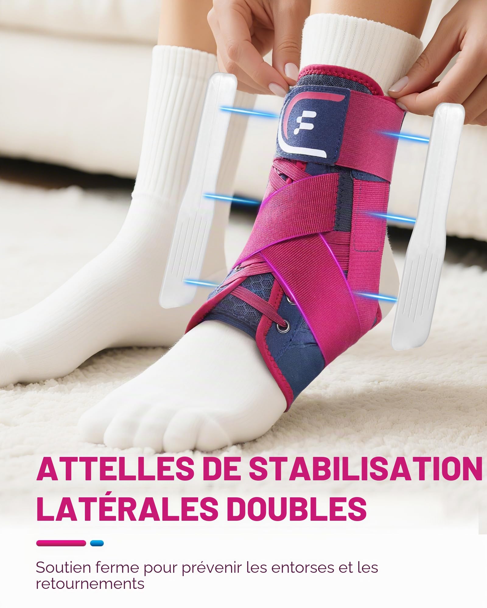 Fitomo Attelle de Cheville Homme Femme - Stabilisateurs Latéraux Amovibles pour Soutien et Stabilisation - Conçu pour la Récupération de Entorses, Tendinite d'Achille, Faiblesse et Gonflement, L