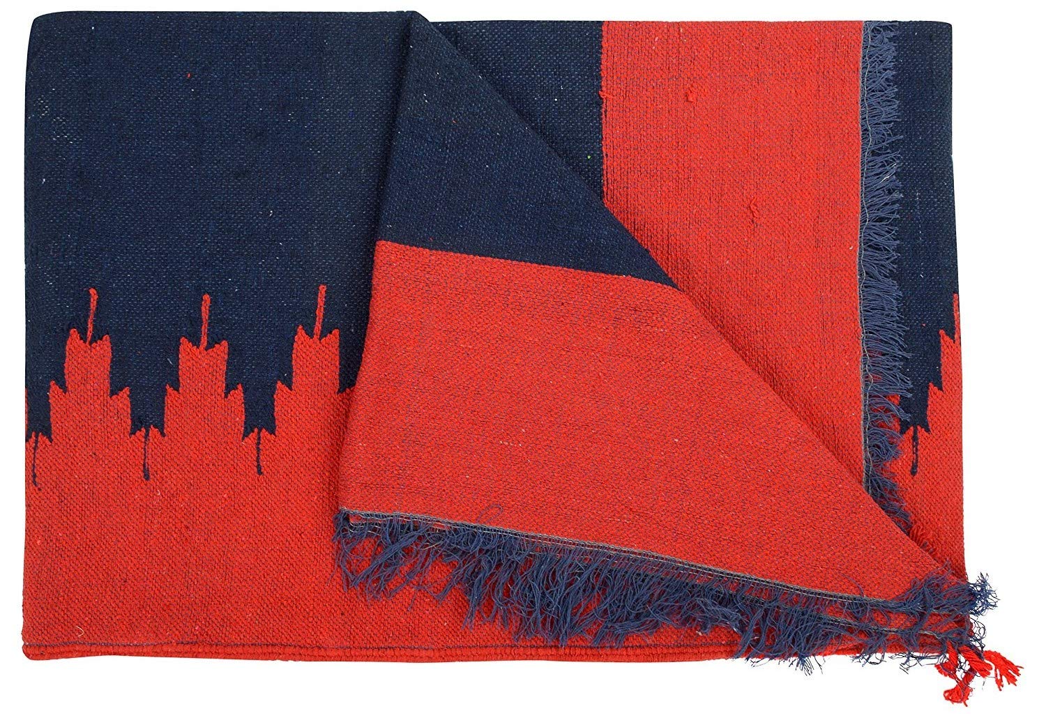 HashTag® Floor/Hall Dari 100% Cotton with Red & Blue Color - 9ft x 12ft