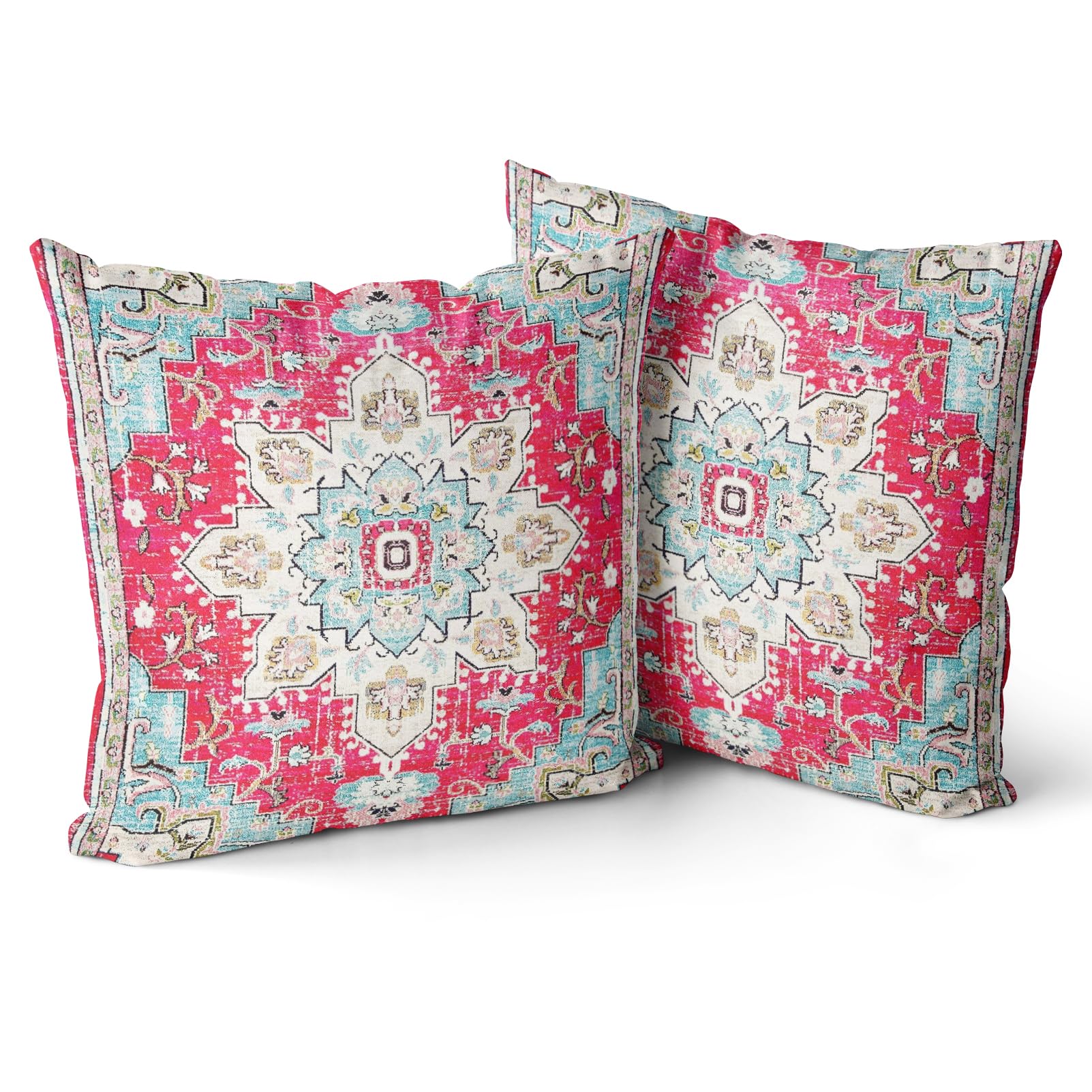 Snylcce Set of 2 Bohemian Style Cushion Covers 45x45 cm Decorative Square Throw Pillow Covers 45x45 CM Sofa Car Pillowcase for Outdoor Home Bed Living Room Couch Decor (Rose)