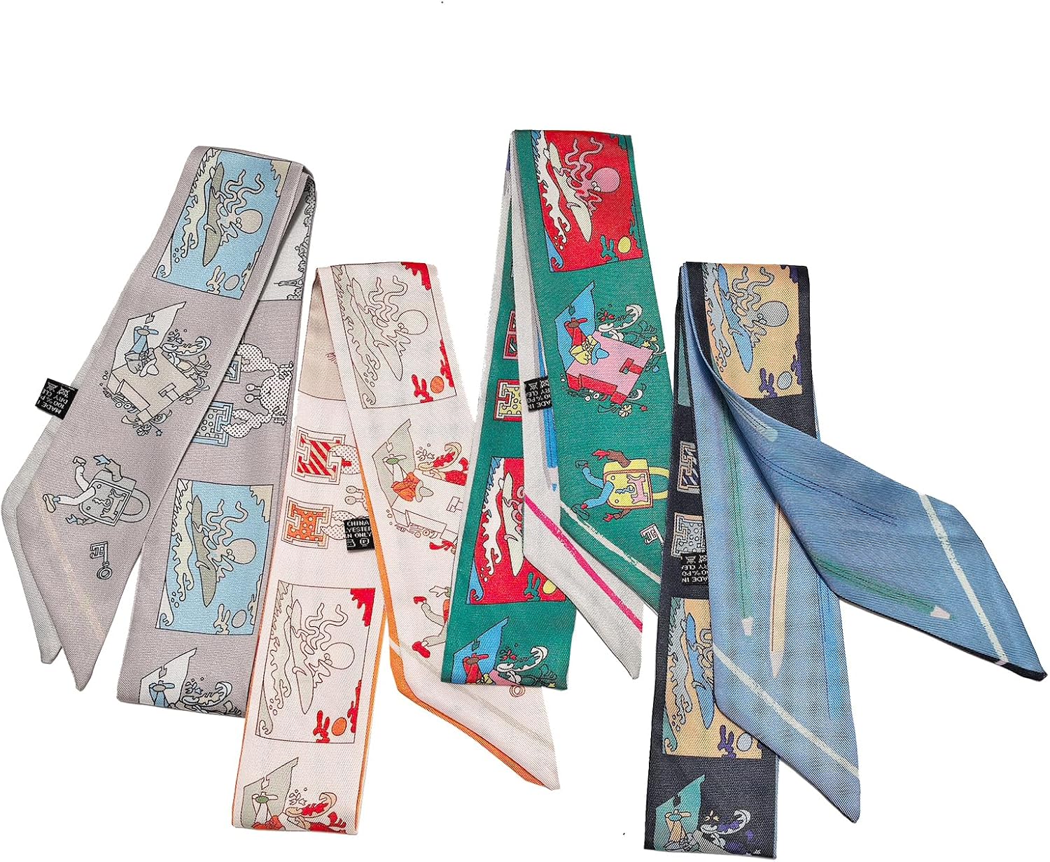 4pcs Purse Scarf For Handbags Silk Head Scarf For Hair Fashion Skinny Scarf For Women Long Neckerchief