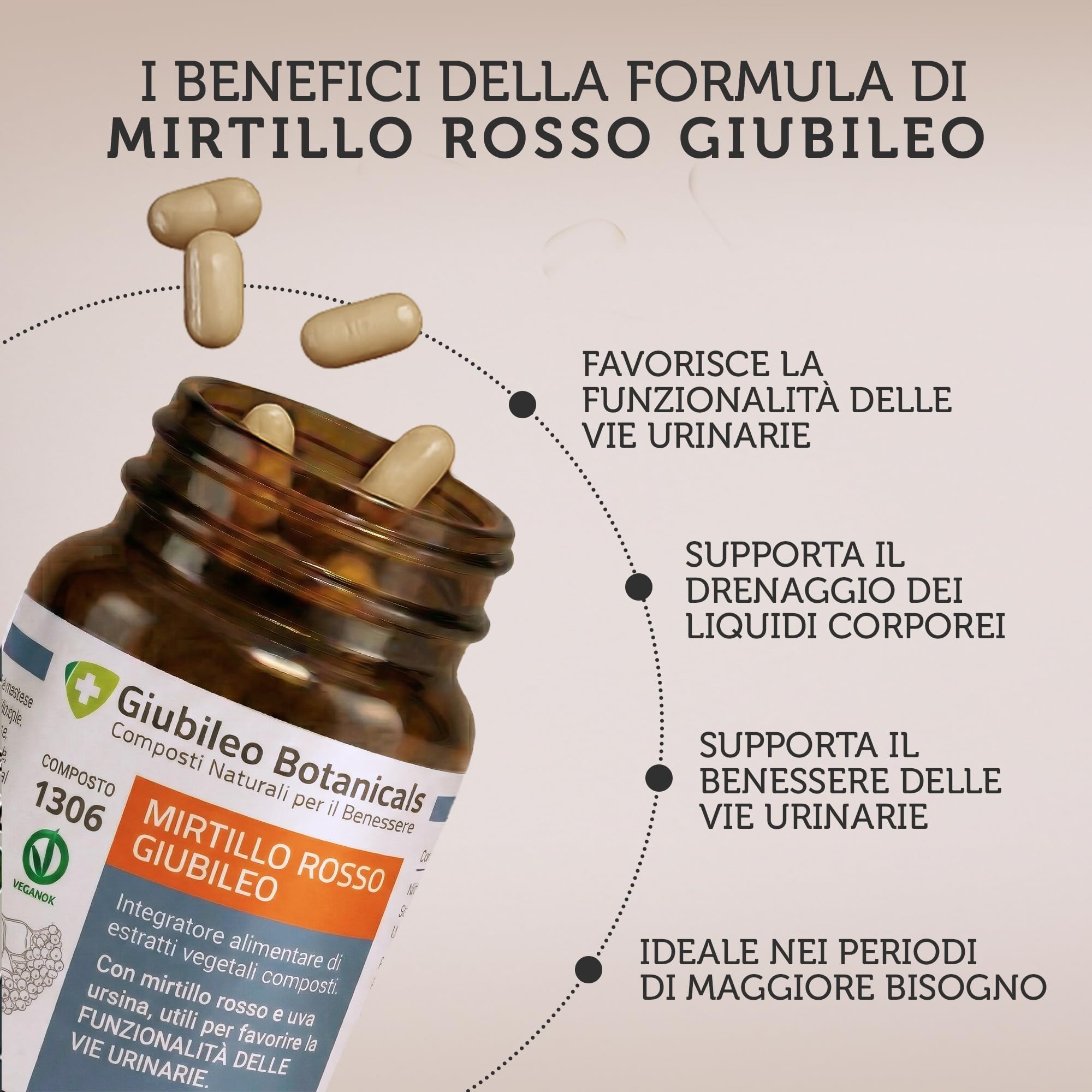 Integratore 100% naturale con MIRTILLO ROSSO E UVA URSINA - utili per la funzionalità delle vie urinarie, con BETULLA - 30 capsule