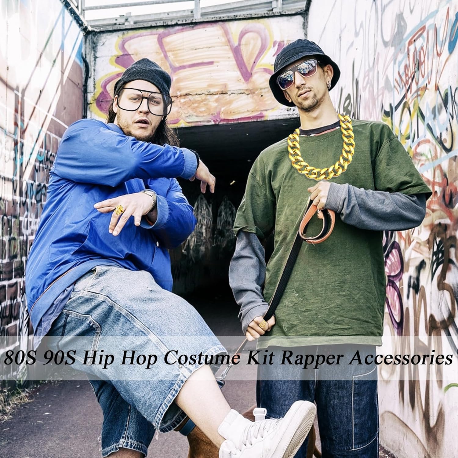 MOZAKA 80s 90s Rapper Costume Kit for Men Hip Hop Accessories Fake Golden Chain Money Sign Necklace Rapper Costume Jewelry - Image 3