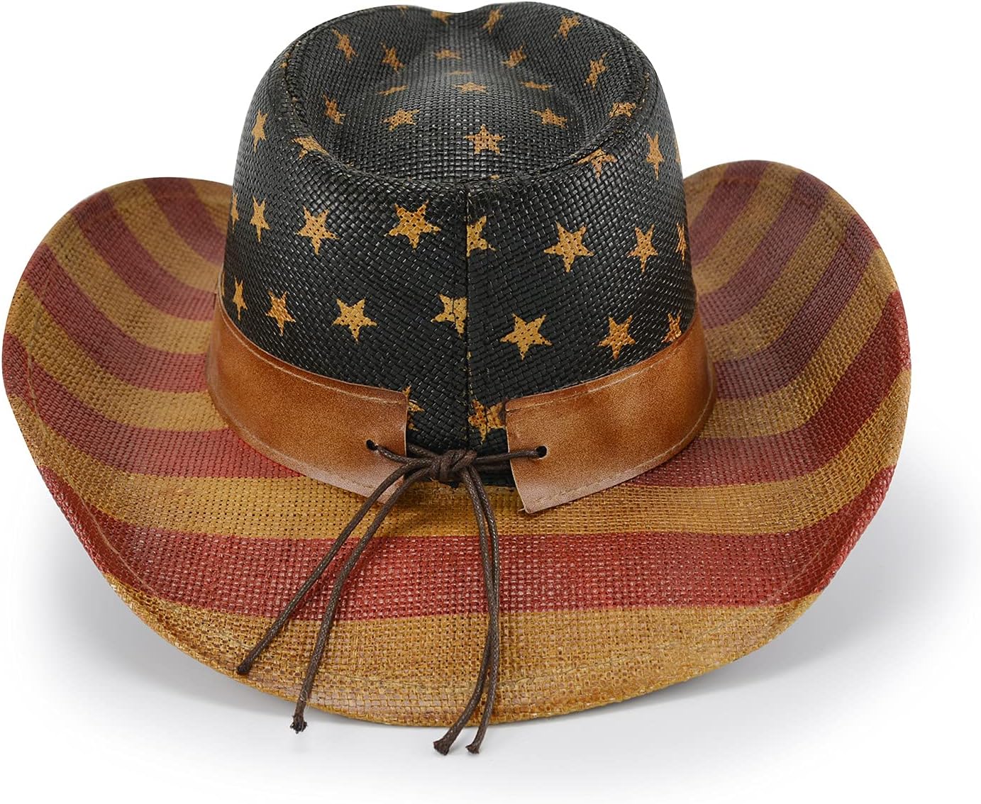 FLUFFY SENSE. Vintage USA American Flag Cowboy Hat Classic Tea Stained Patriotic Western Cowgirl Hat with Shapable Brim - Image 3