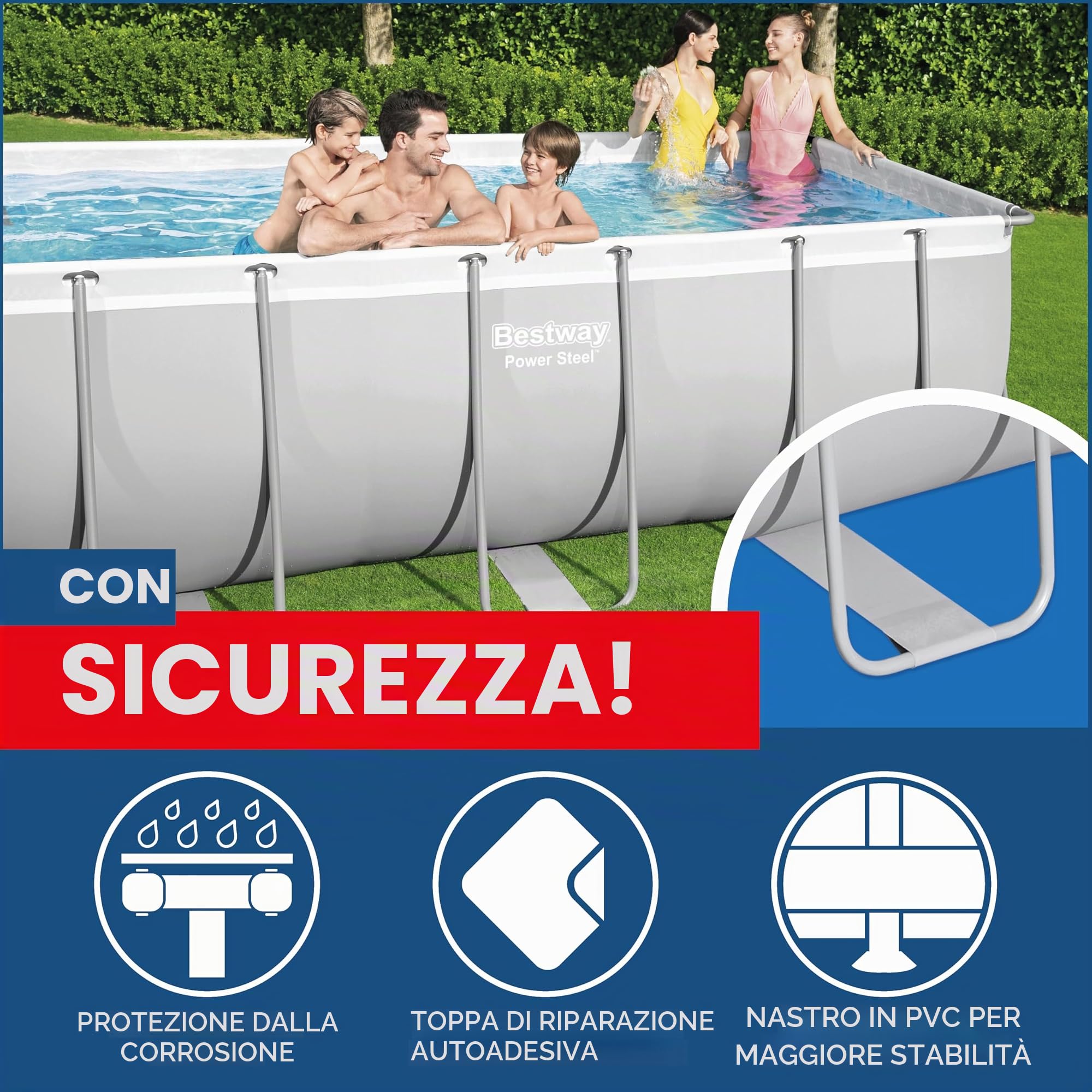Bestway 5616P Piscina Fuori Terra Solo Struttura Power Steel™ da 412x201x122 cm in Grigio