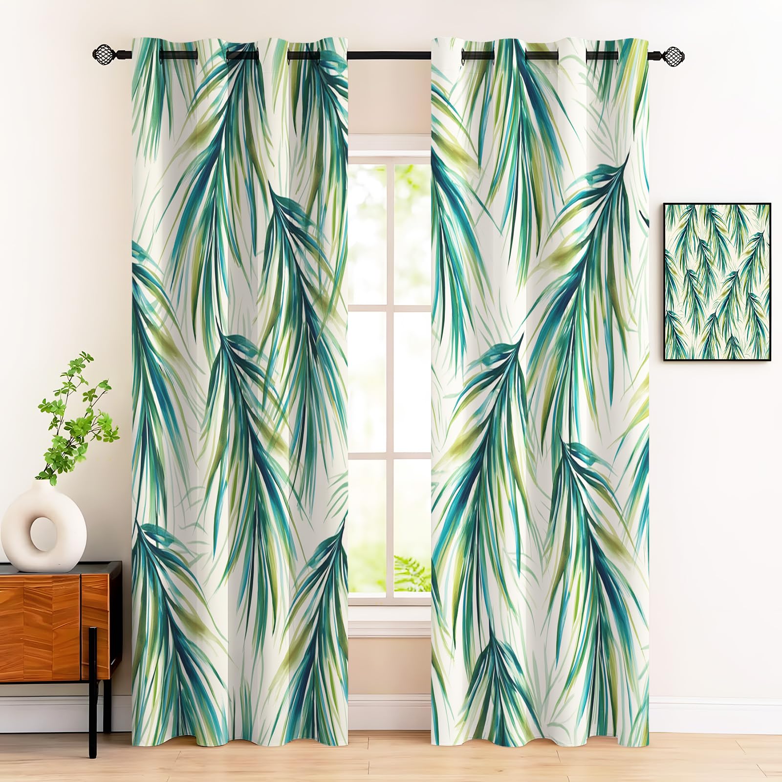 Rideaux motif feuilles de palmier pour salon et chambre rideau occultant de 240 cm de haut