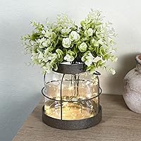Dnnnii Vintage Glass Farmhouse Vase Lantern Planter with Faux Eucalyptus & LED Lights - Rustic Home Decor Centerpiece