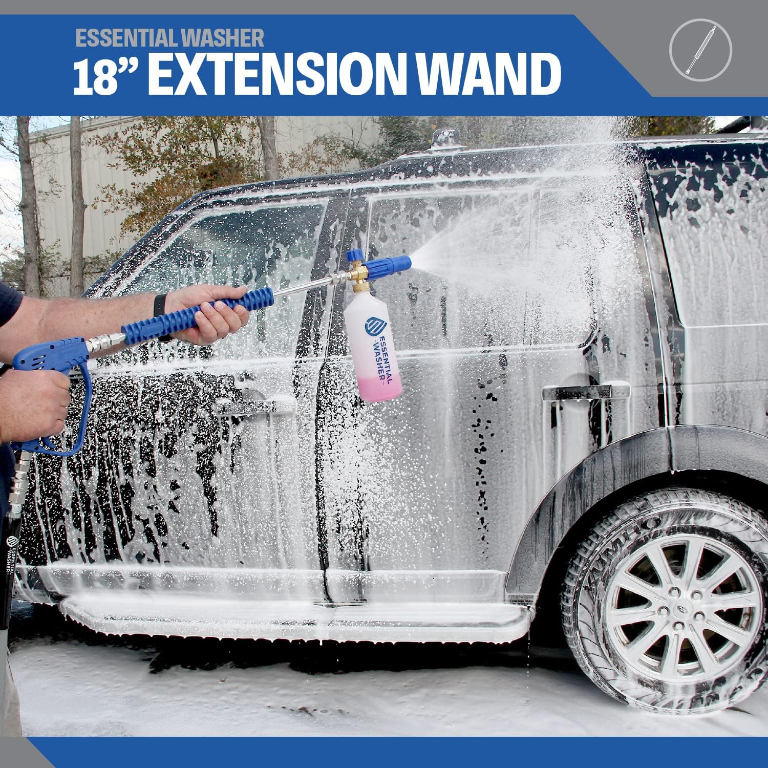 ESSENTIAL WASHER 18" Pressure Washer Extension Wand - Stainless Steel Power Washer Wand with Molded Grip - Short Pressure Washer Wand Replacement - Stainless Steel 1/4” QC Plug & Coupler Preinstalled