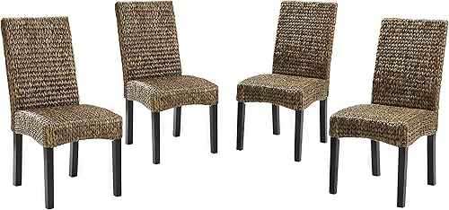 Miniatura 4 de Crosley Furniture Edgewater - Juego de 4 sillas de comedor de ratán de fibra natural tejidas a mano, color hierba marina