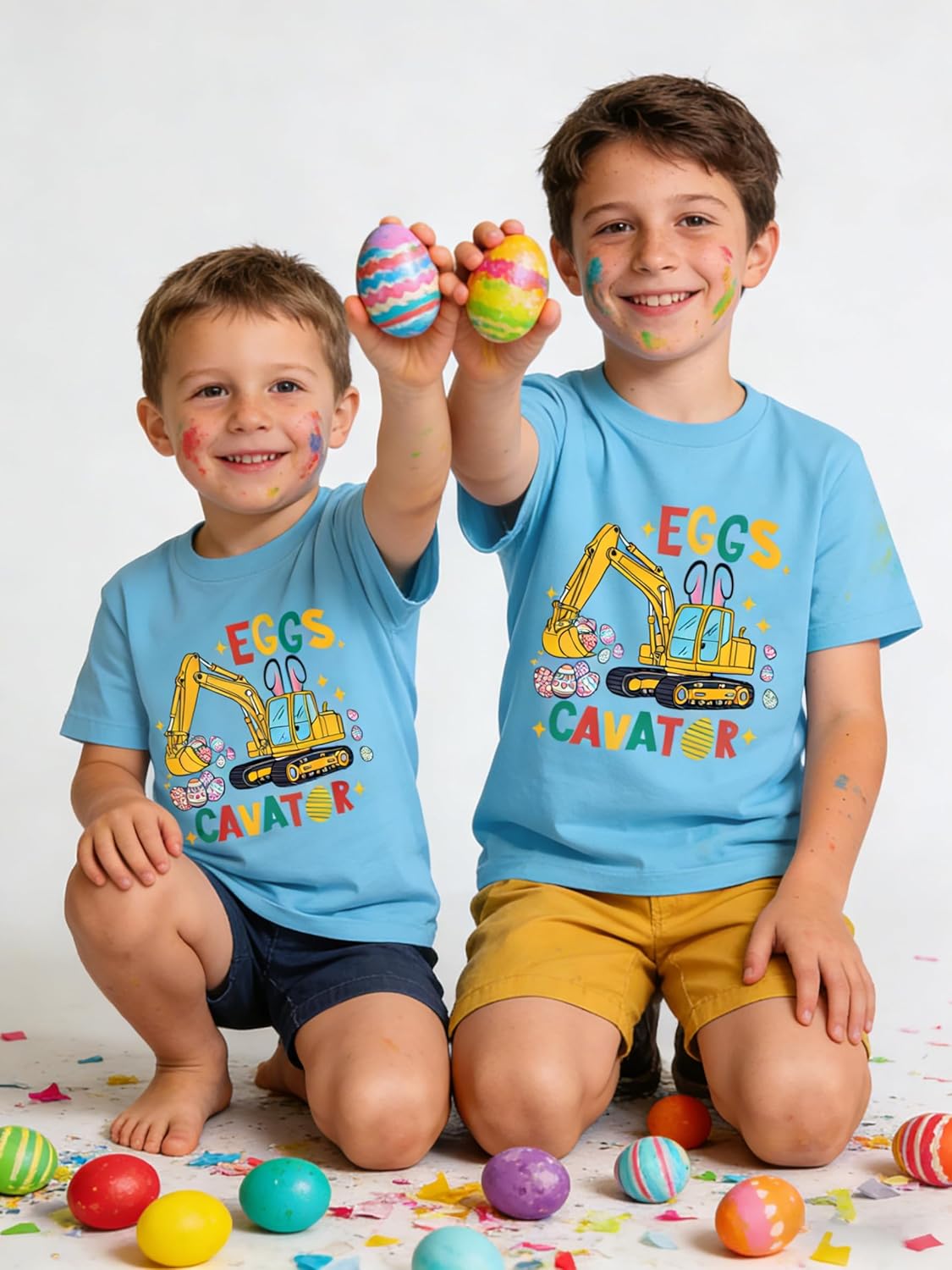 Boys Easter Shirt for Kids Monster Truck T-Shirt Toddler Eggs-cavator Tees Eggs Hunts Outfit Tractor Bunny Top Age 2-8 - Image 2