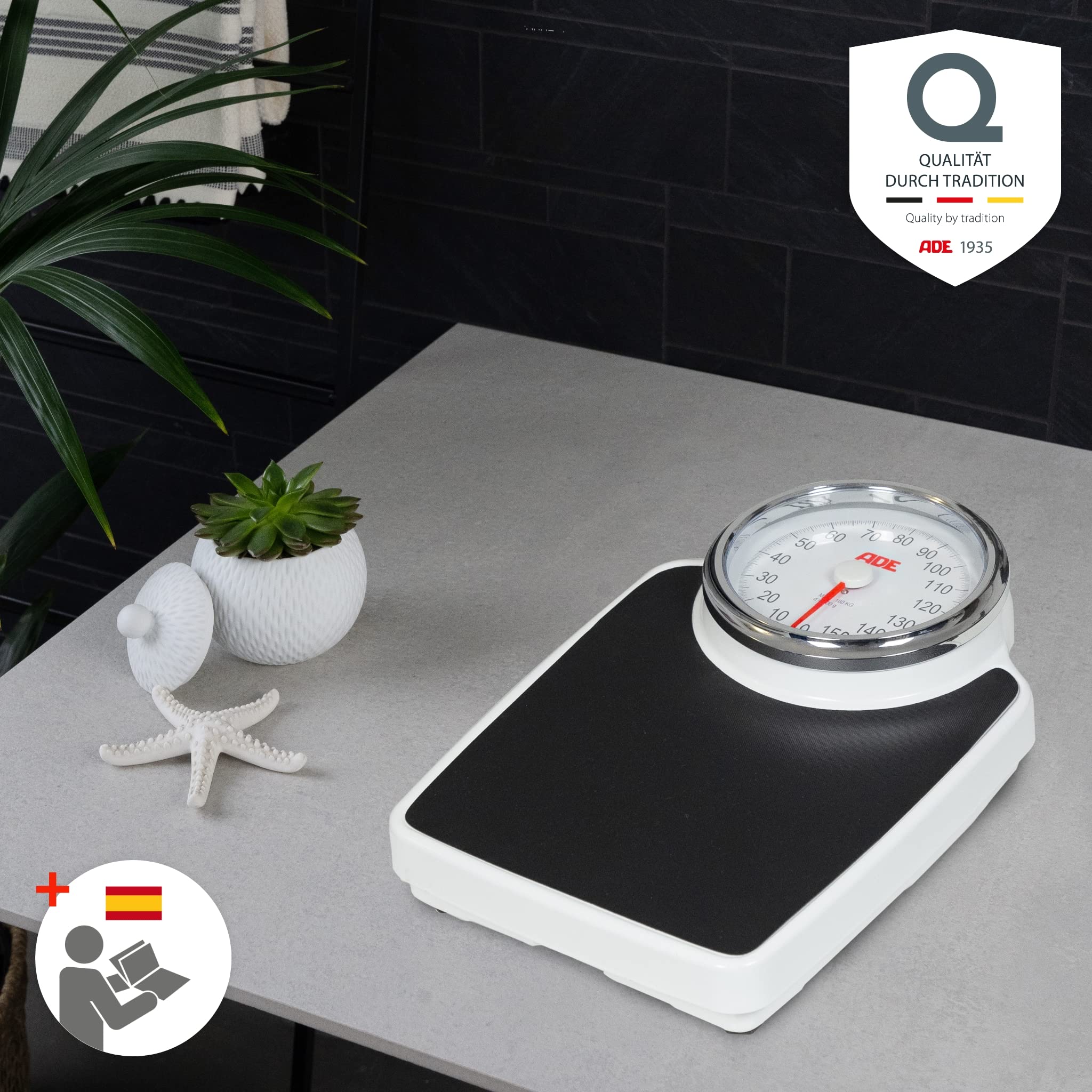 ADE Báscula personal mecánica | resultados de pesaje de alta precisión hasta 160 kg | dígitos extragrandes | superficie antideslizante | diseño de báscula de médico