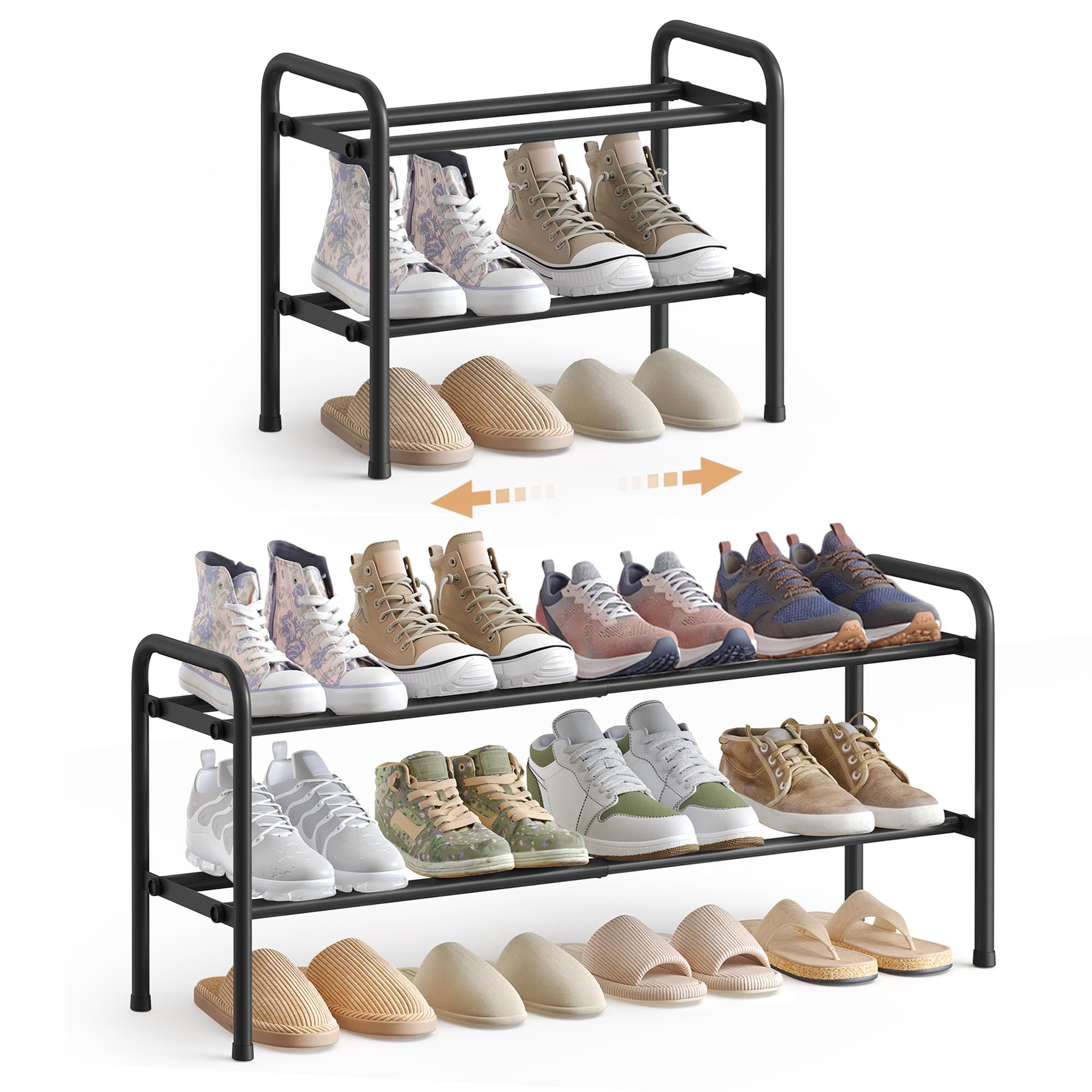 SONGMICS Expandable Shoe Rack, 2-Tier Steel Shoe Shelf | Adjustable Free Standin