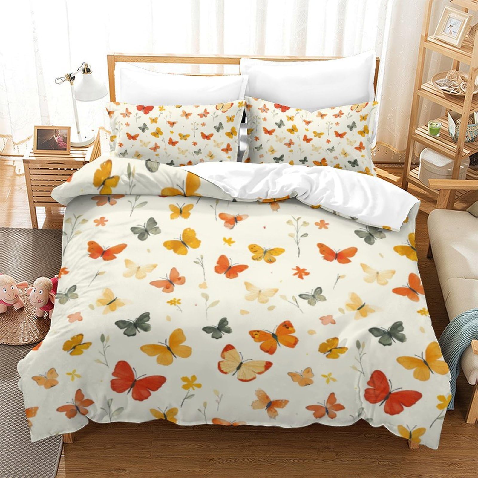 Housse de couette papillon 3D 200x200 cm avec taies en microfibre pour lit double