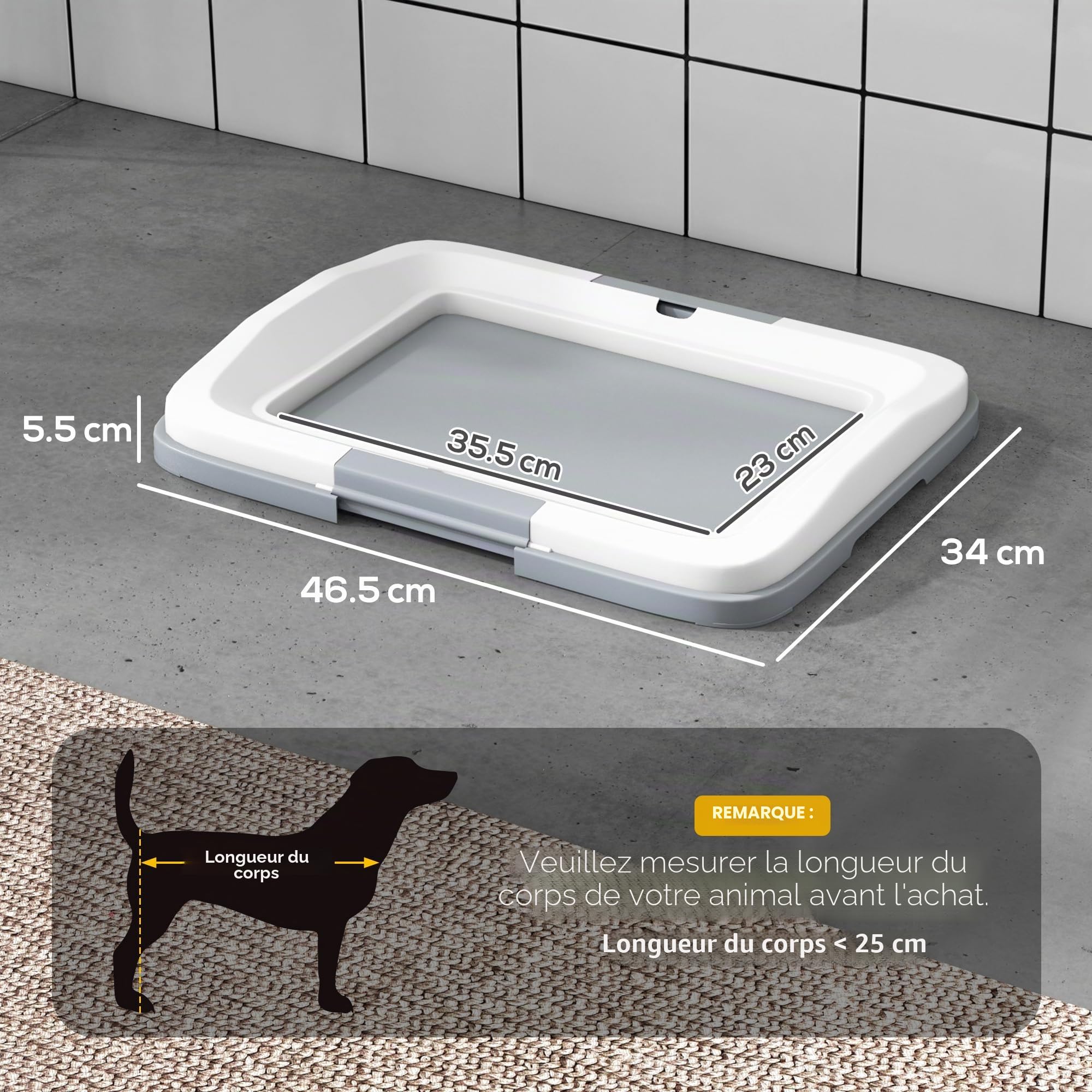 PawHut Bac de toilette pour chien, litière pour chien, tapis d'urine pour le dressage des chiots, plateau de pot pour animal de compagnie, support de tapis de toilette pour intérieur, balcon